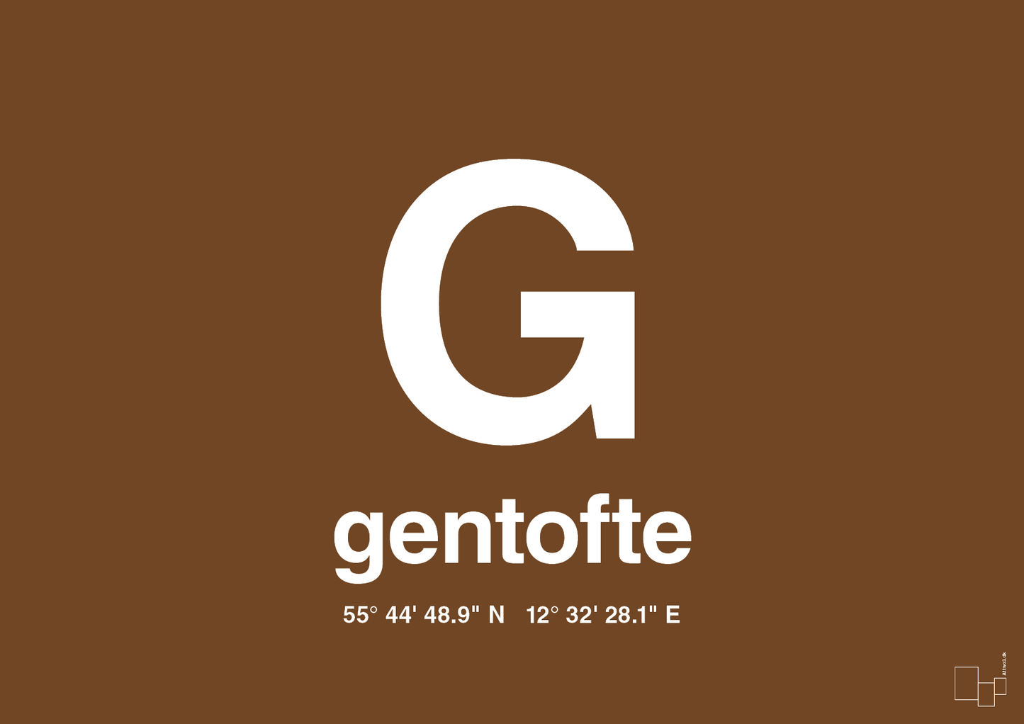 plakat: byplakat gentofte med koordinater - dark brown-Byer-A1two3