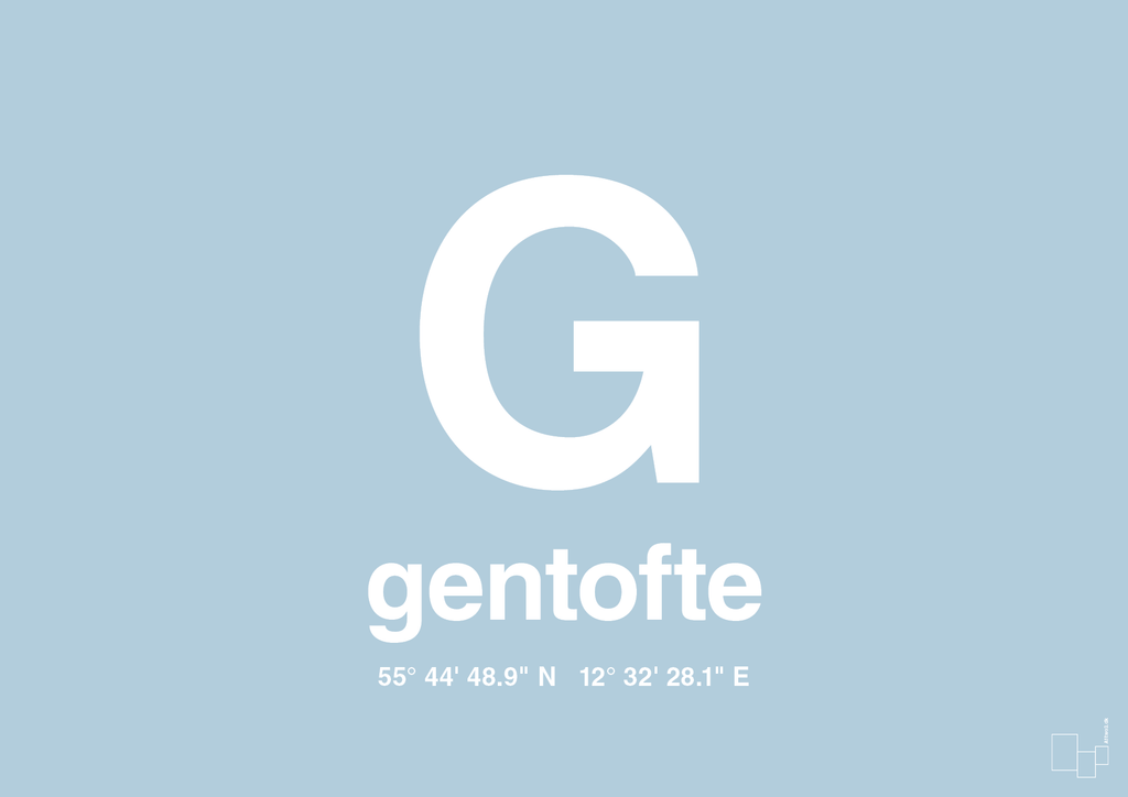 plakat: byplakat gentofte med koordinater - heavenly blue-Byer-A1two3