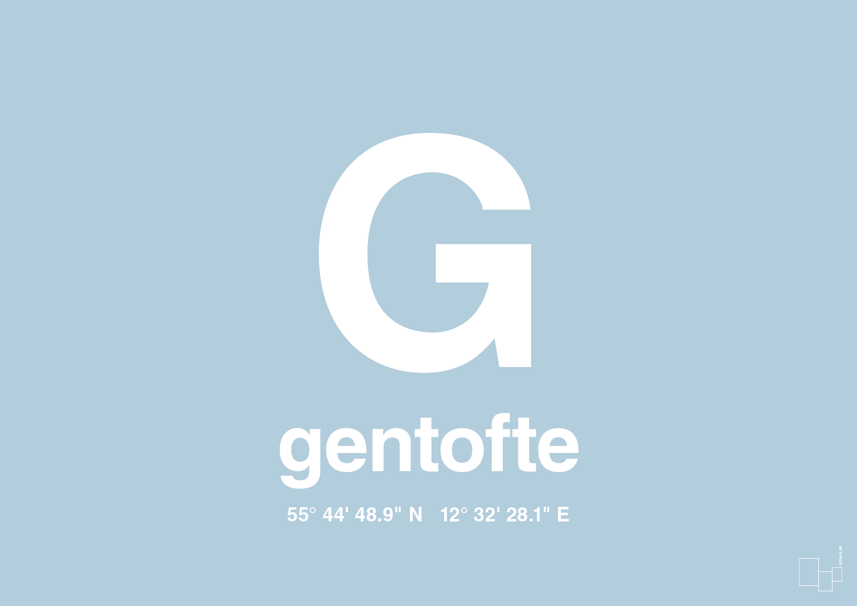 plakat: byplakat gentofte med koordinater - heavenly blue-Byer-A1two3