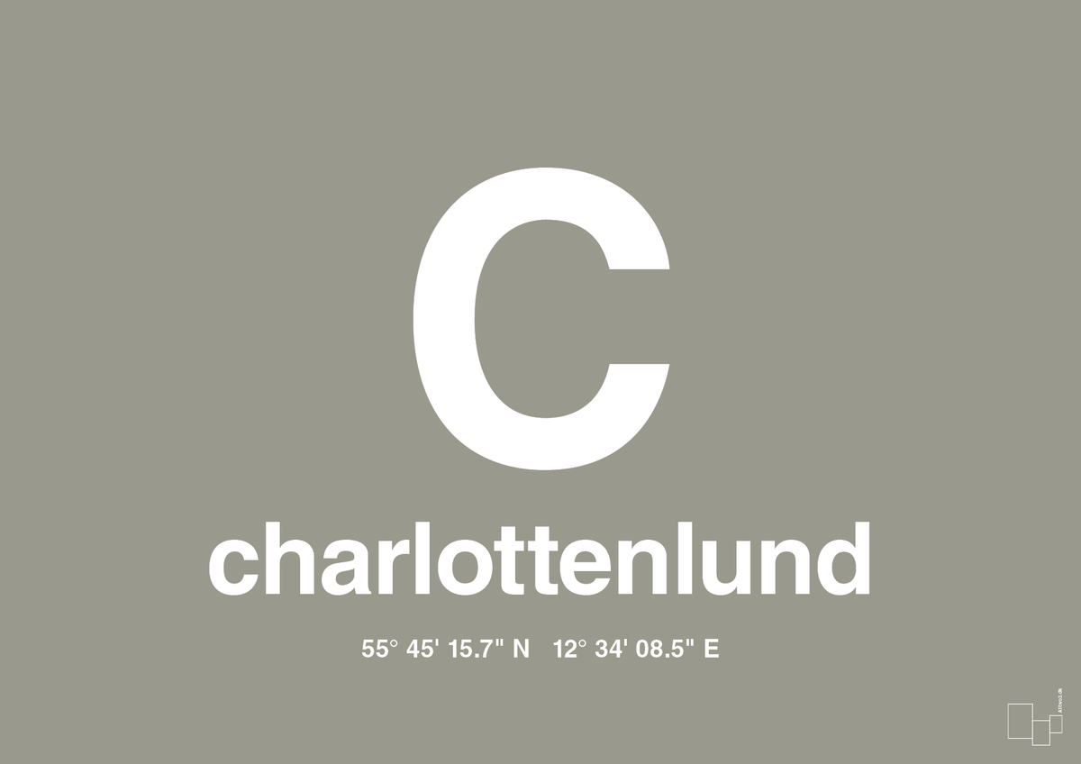 plakat: byplakat charlottenlund med koordinater - battleship gray-Byer-A1two3