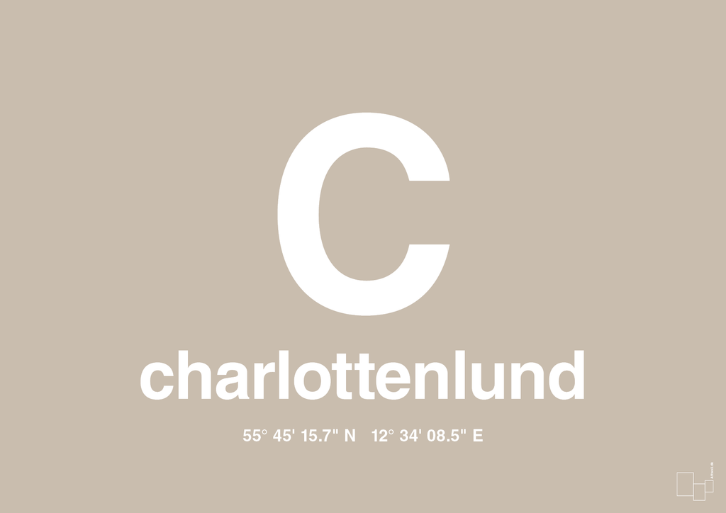 plakat: byplakat charlottenlund med koordinater - creamy mushroom-Byer-A1two3