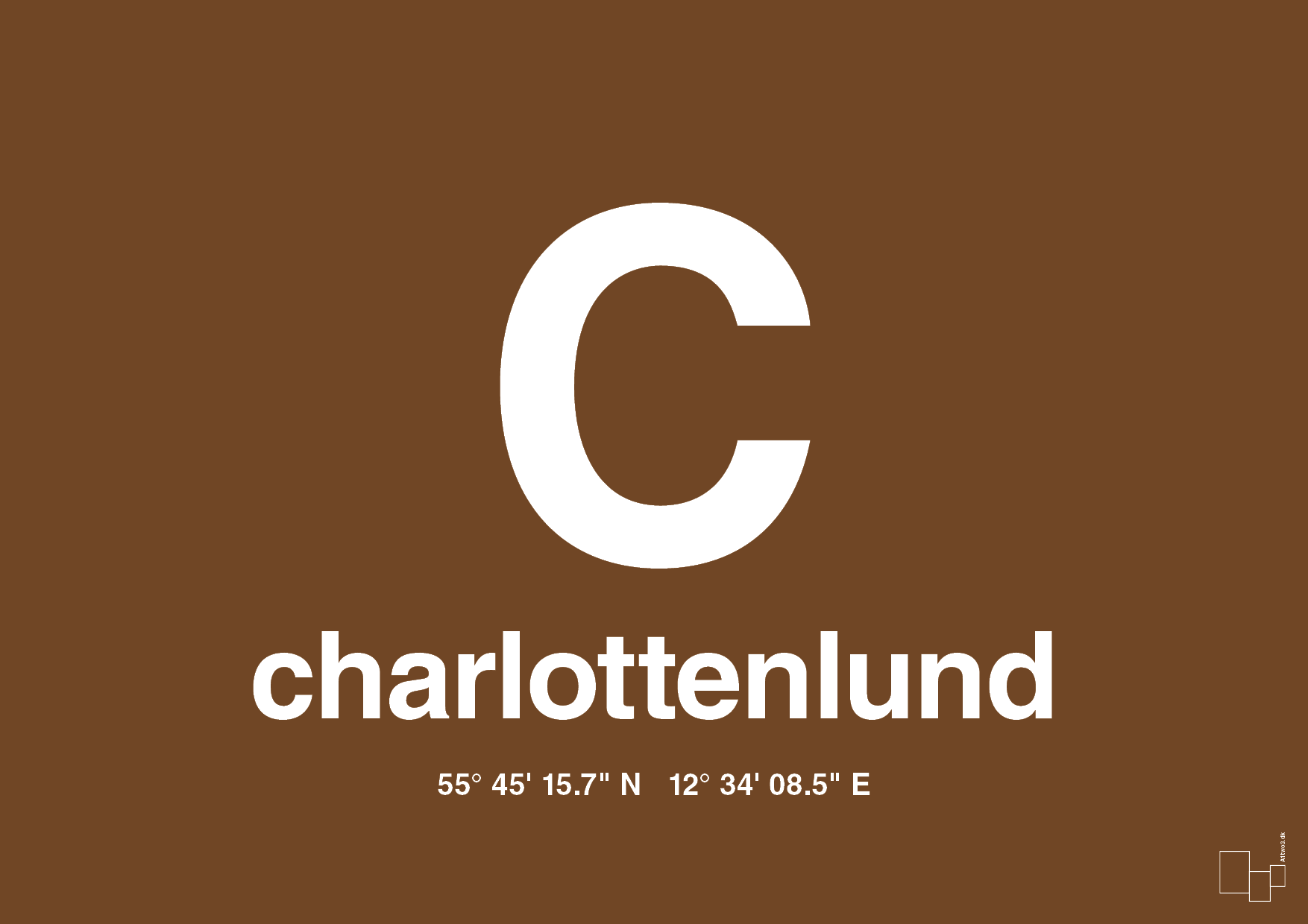 plakat: byplakat charlottenlund med koordinater - dark brown-Byer-A1two3