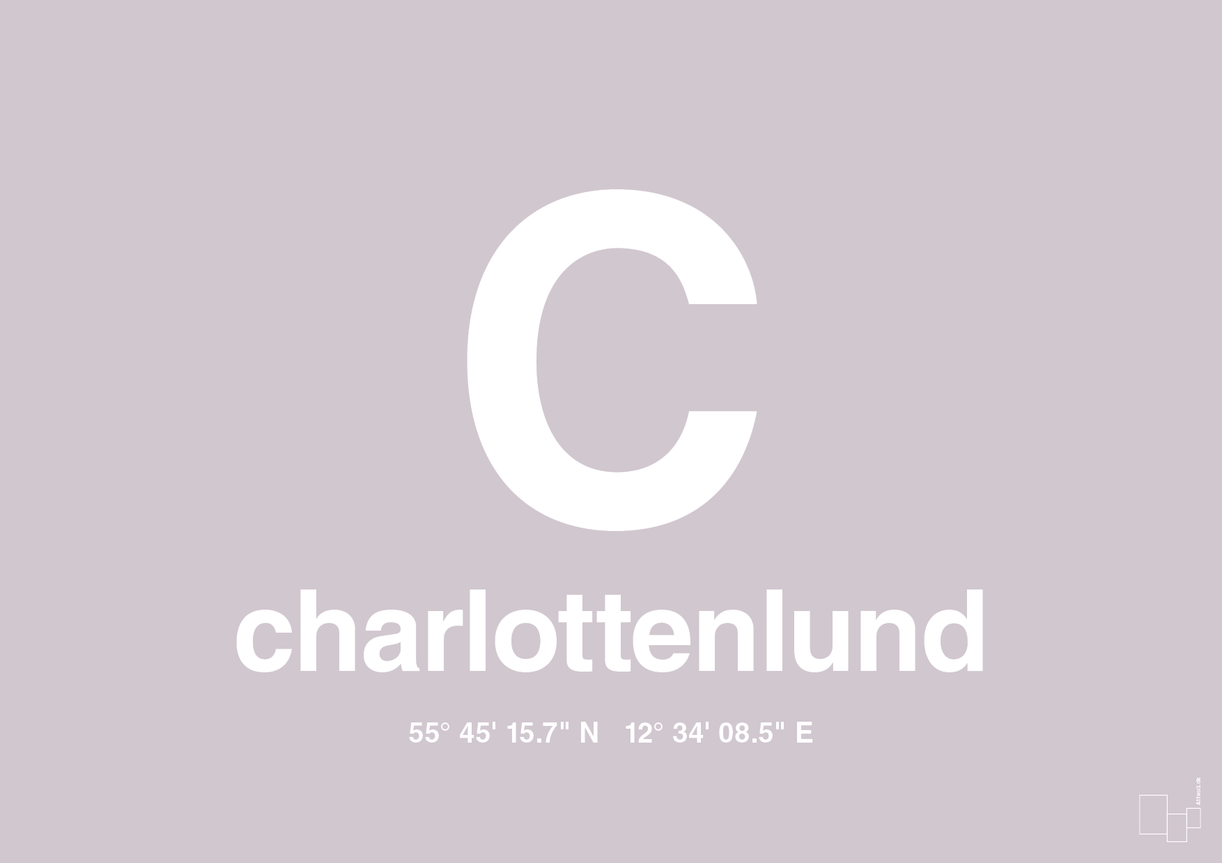 plakat: byplakat charlottenlund med koordinater - dusty lilac-Byer-A1two3