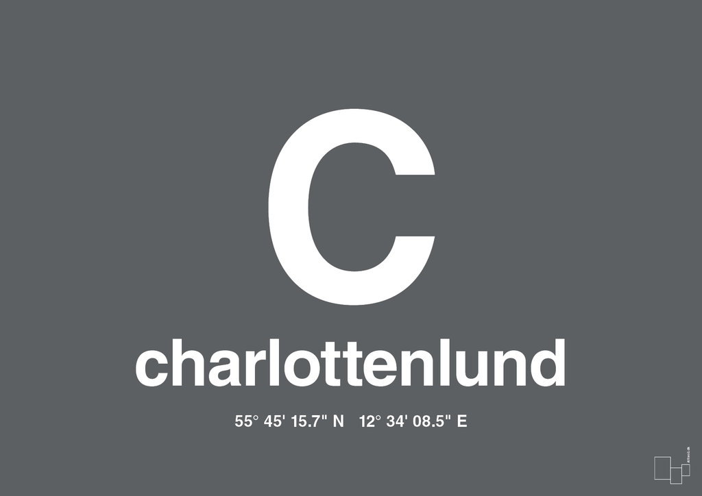 plakat: byplakat charlottenlund med koordinater - graphic charcoal-Byer-A1two3