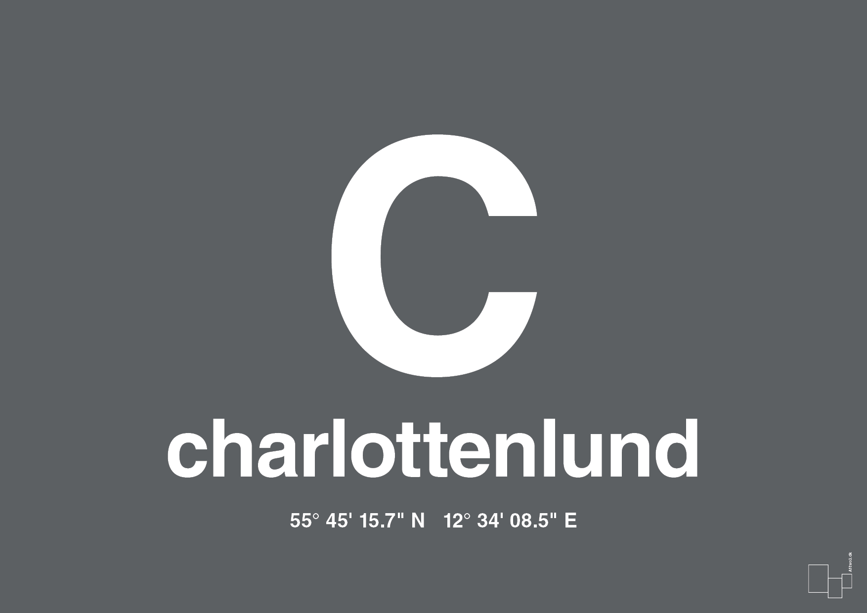 plakat: byplakat charlottenlund med koordinater - graphic charcoal-Byer-A1two3