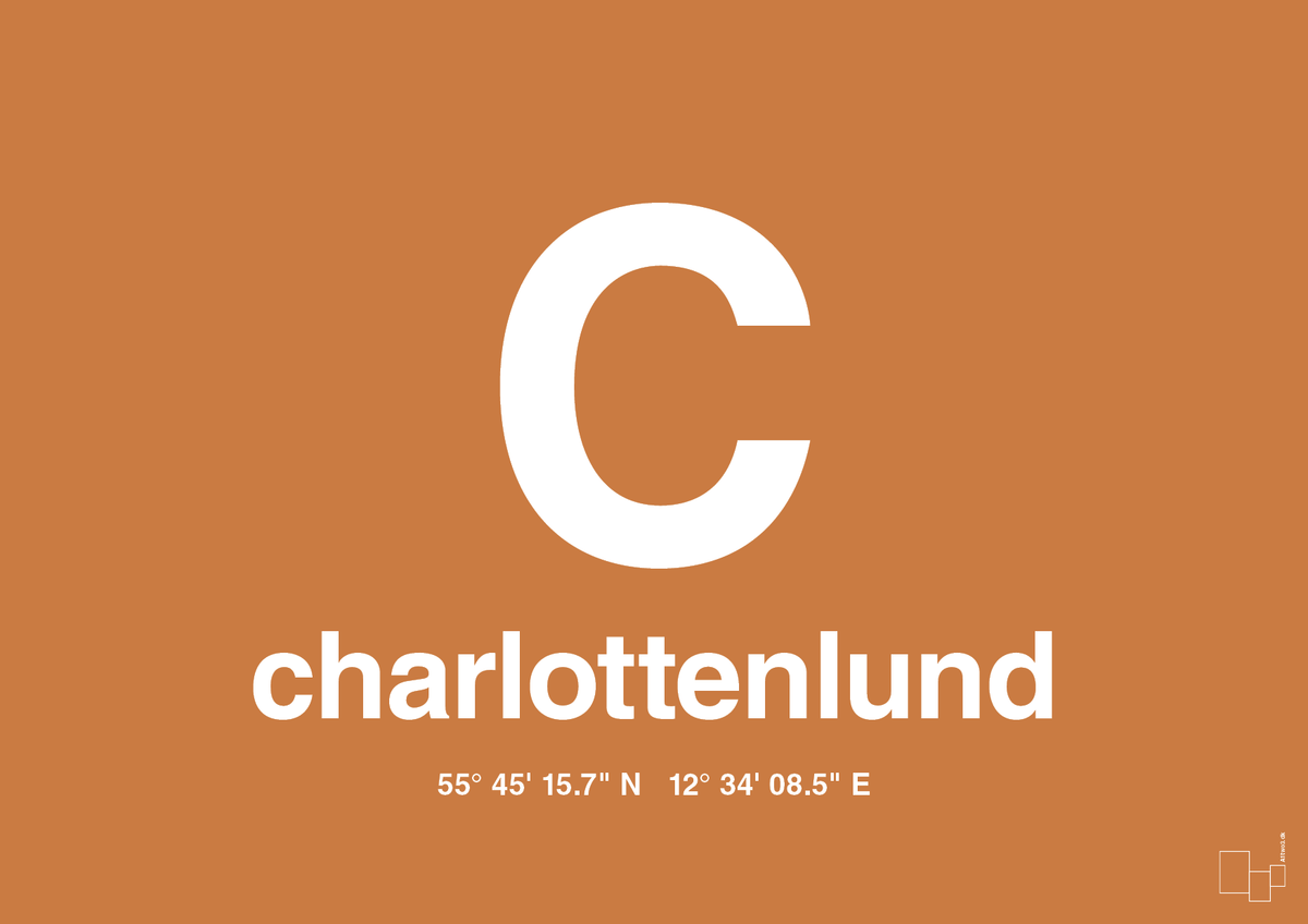 plakat: byplakat charlottenlund med koordinater - rumba orange-Byer-A1two3