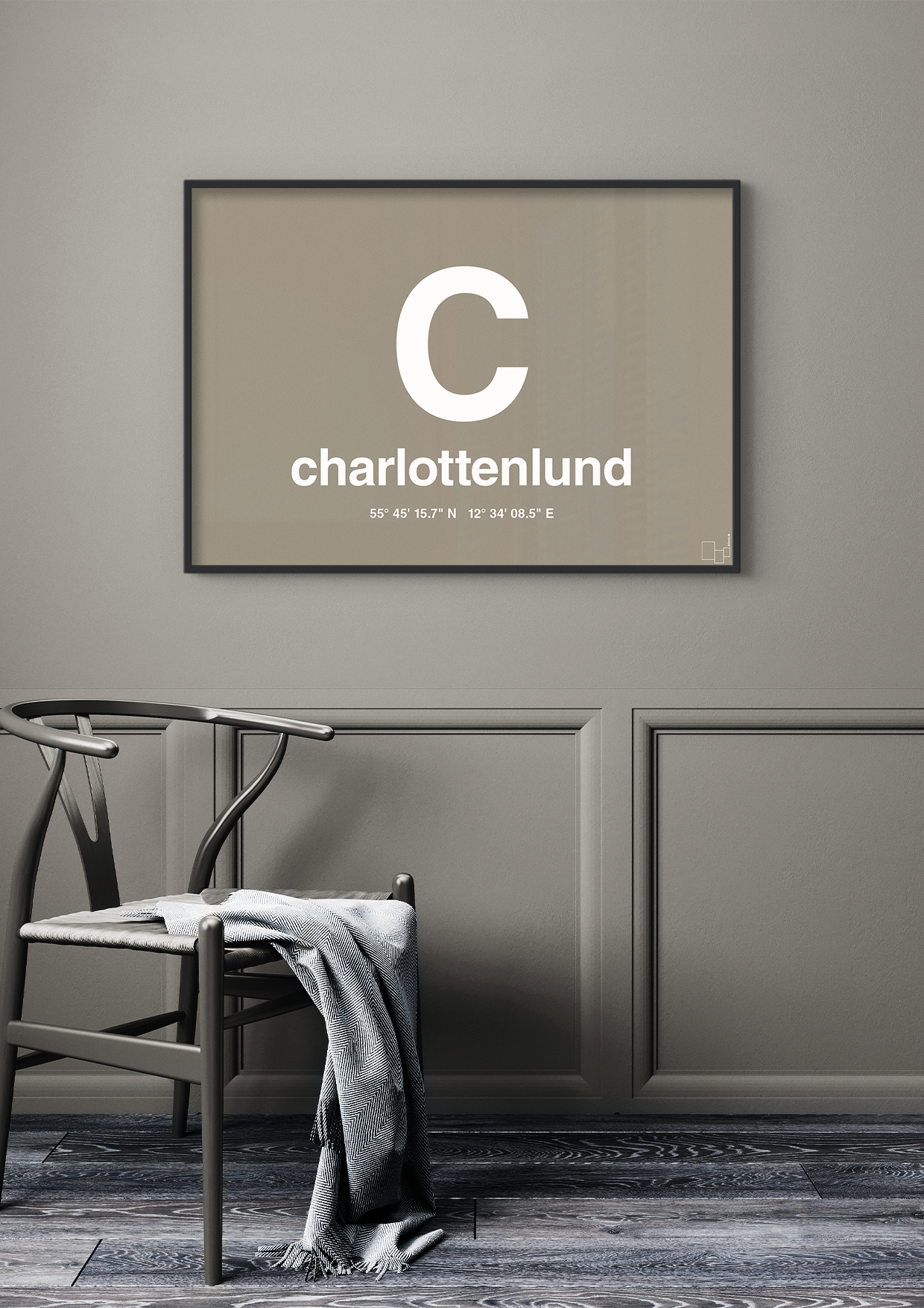 plakat: byplakat charlottenlund med koordinater - light drizzle-Byer-A1two3