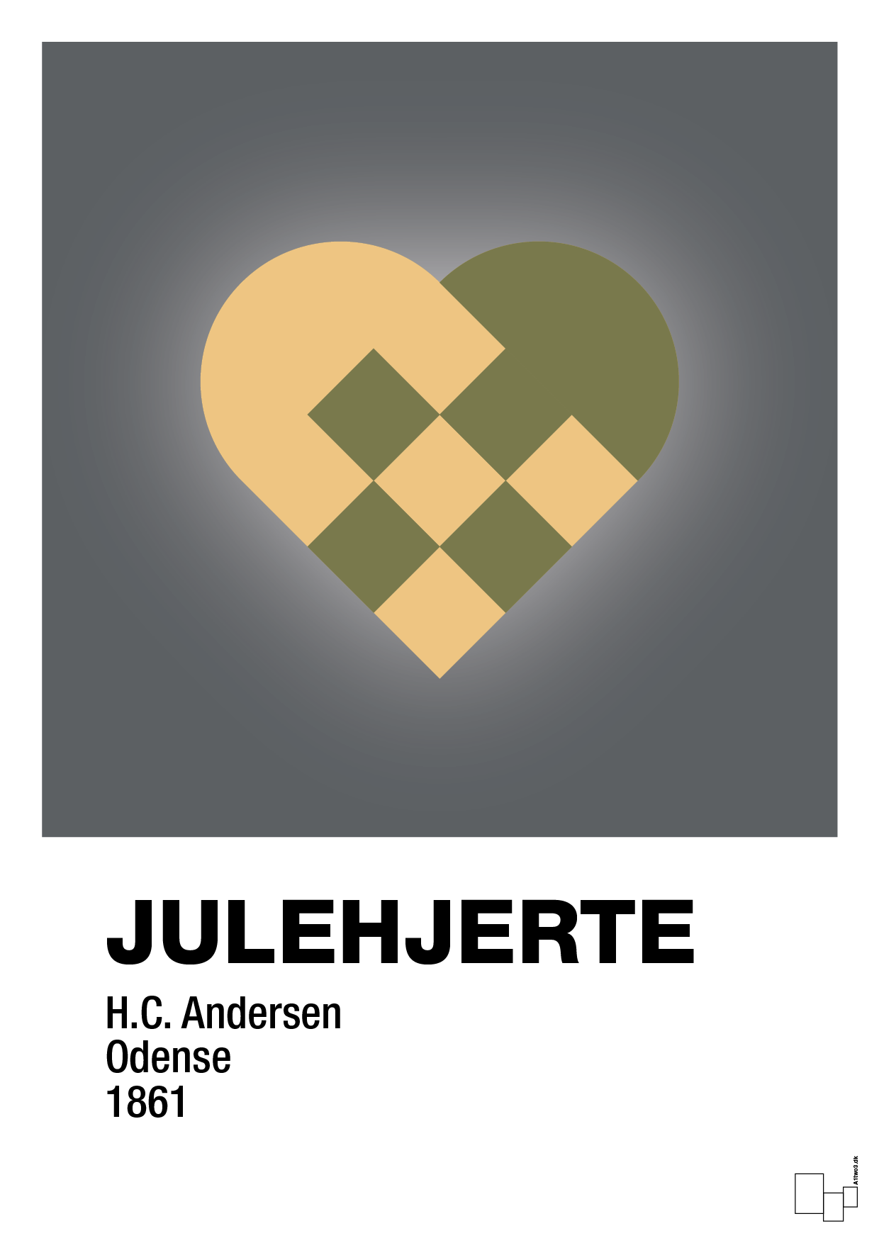 plakat: julepynt julehjerte - graphic charcoal-Jul-A1two3