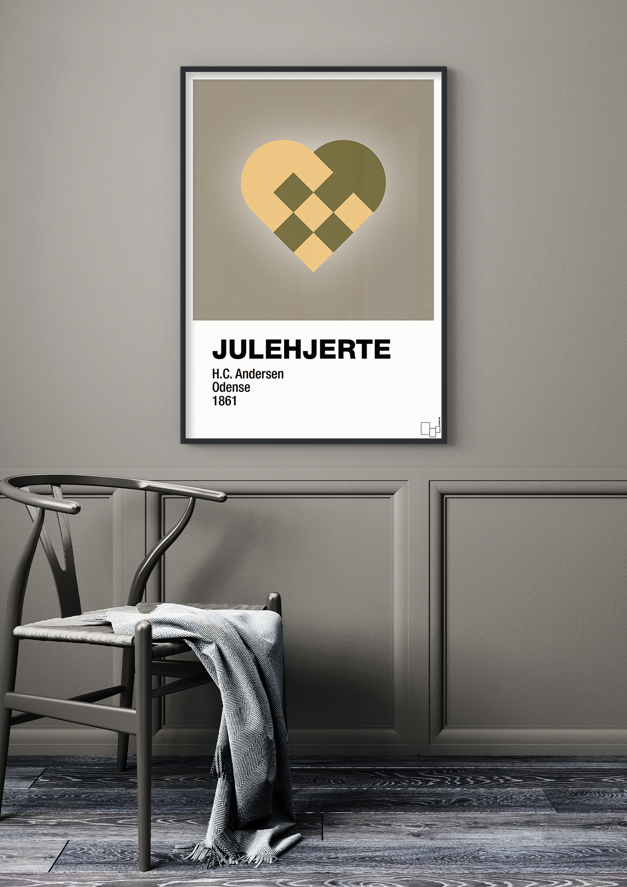 plakat: julepynt julehjerte - graphic charcoal-Jul-A1two3
