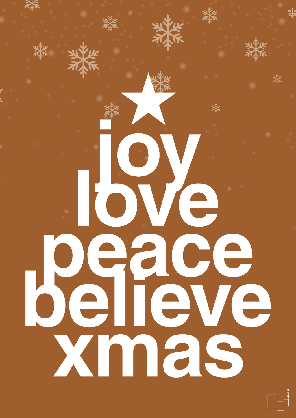 plakat: joy love peace belive xmas - cognac-Jul-A1two3