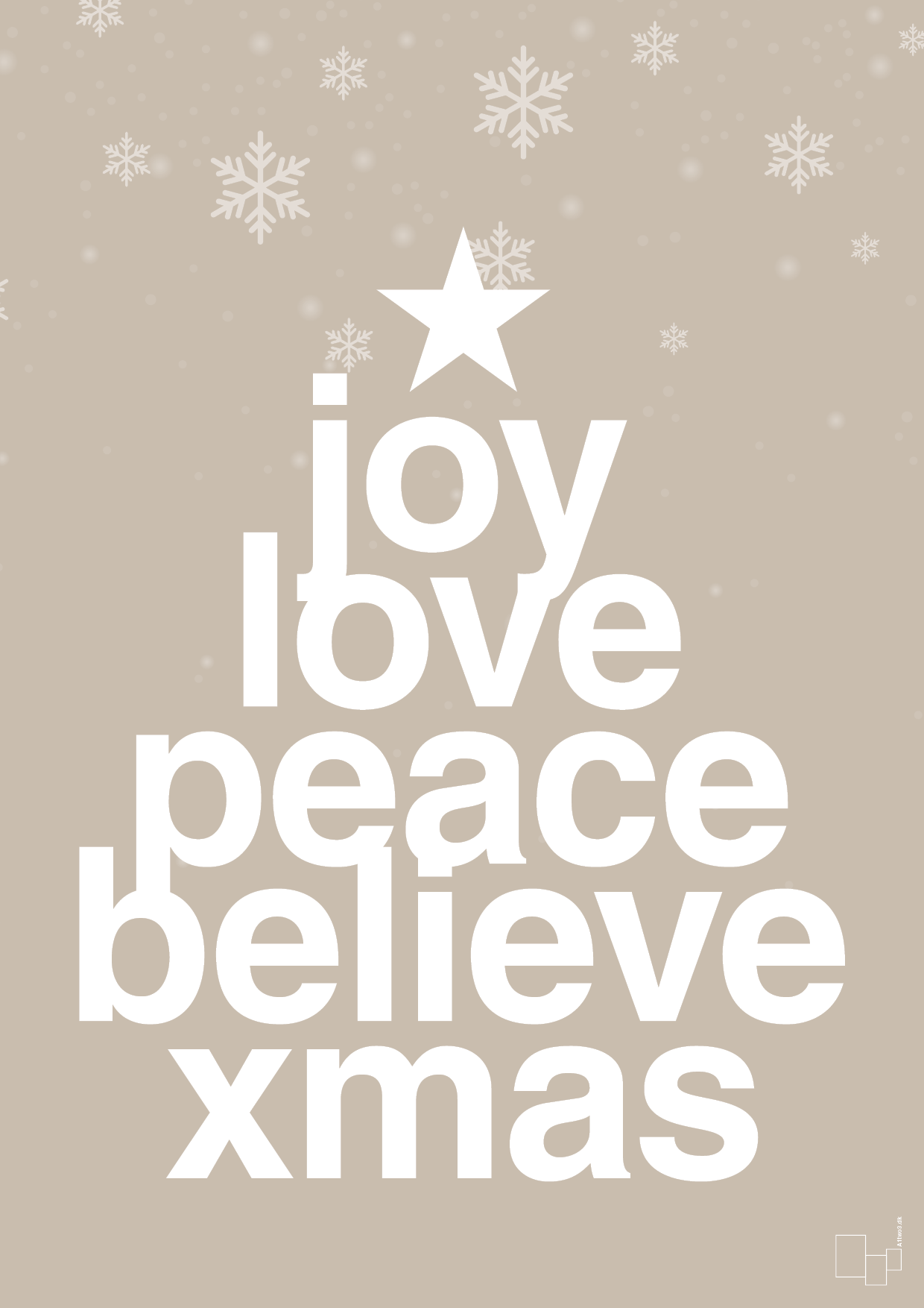 plakat: joy love peace belive xmas - creamy mushroom-Jul-A1two3