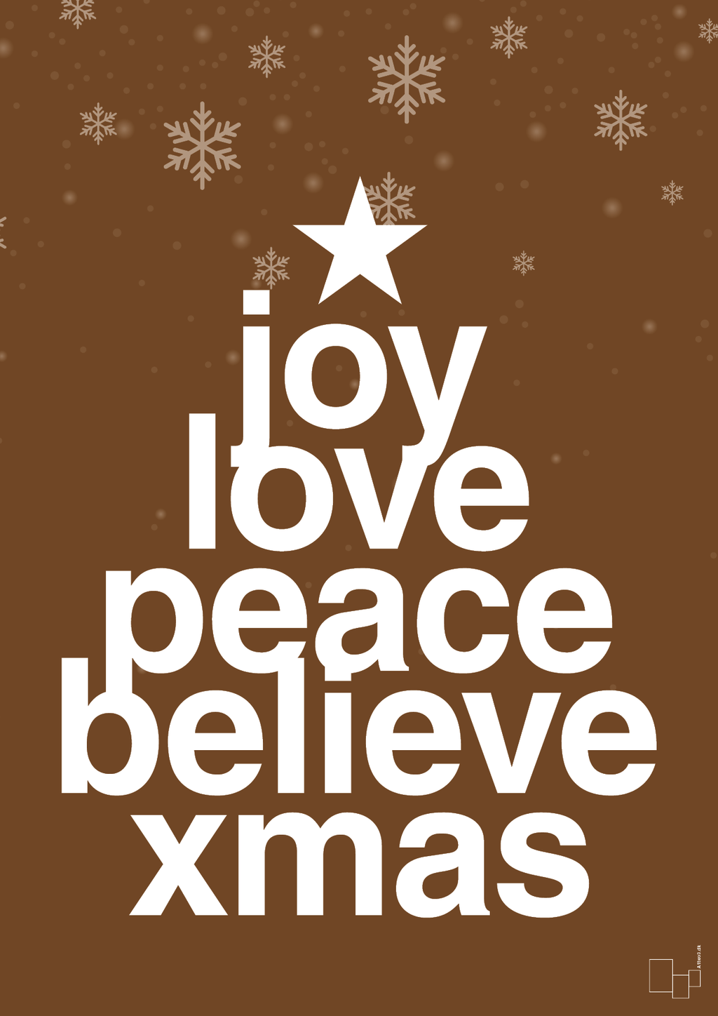 plakat: joy love peace belive xmas - dark brown-Jul-A1two3