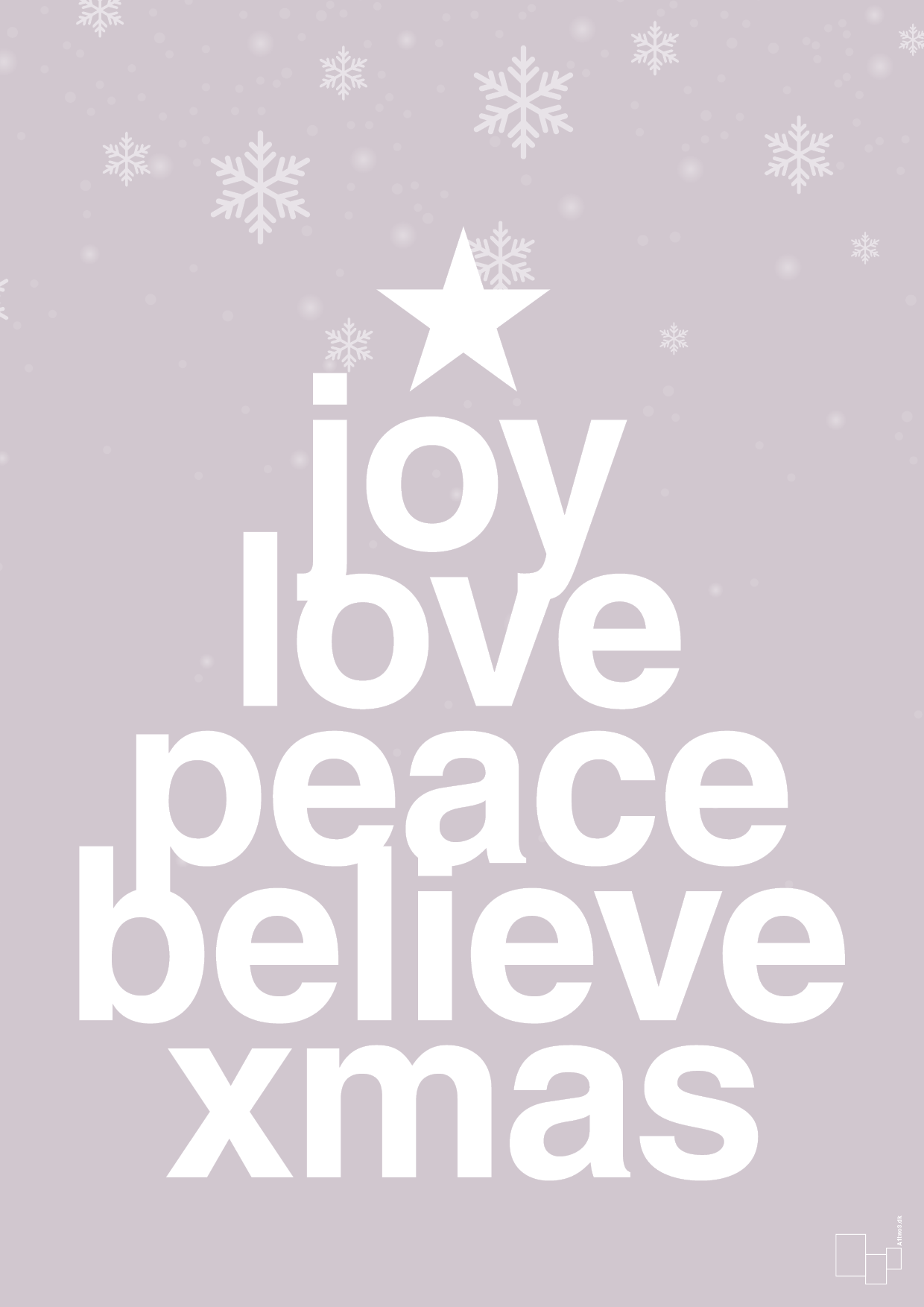 plakat: joy love peace belive xmas - dusty lilac-Jul-A1two3