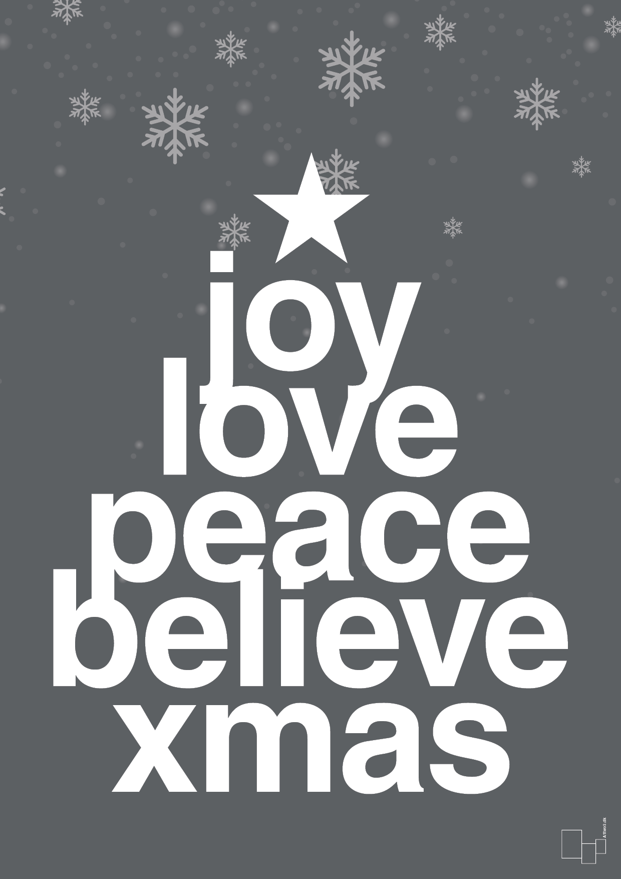 plakat: joy love peace belive xmas - graphic charcoal-Jul-A1two3
