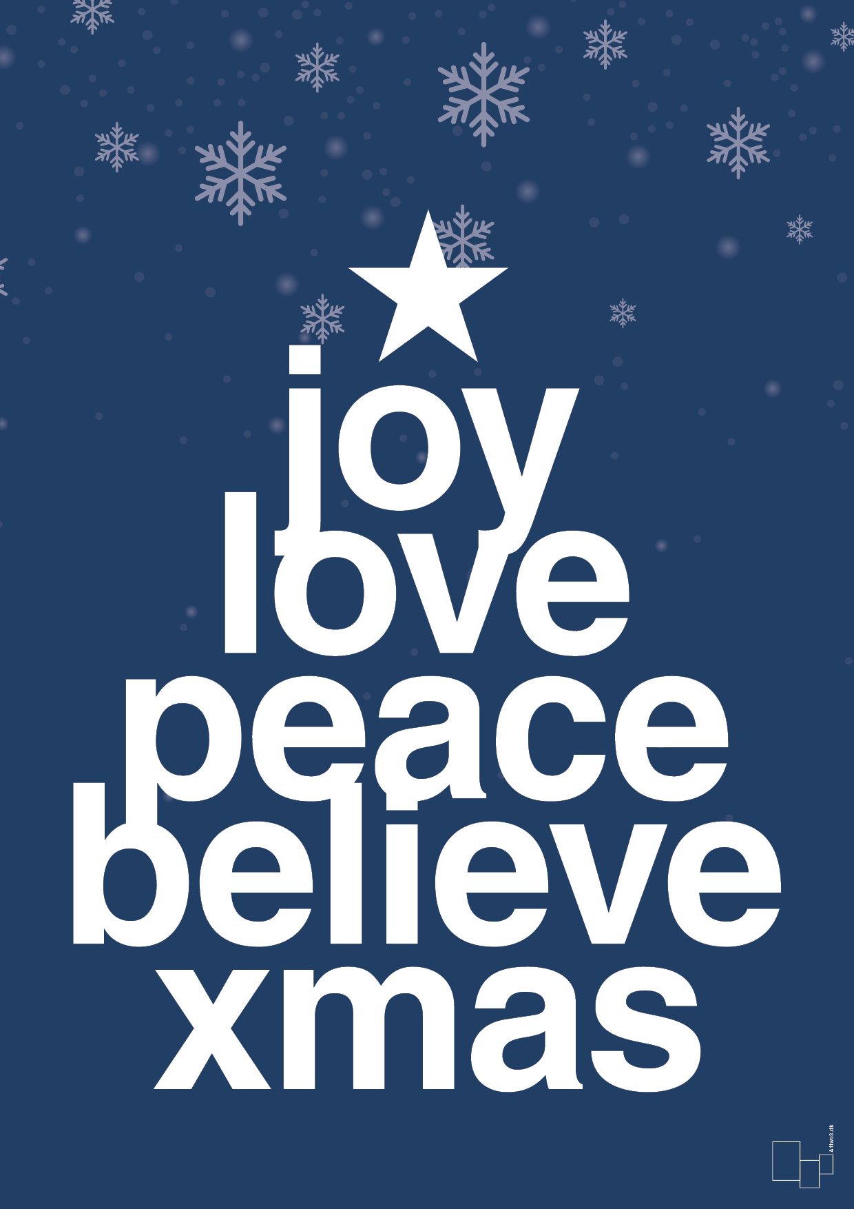 plakat: joy love peace belive xmas - lapis blue-Jul-A1two3