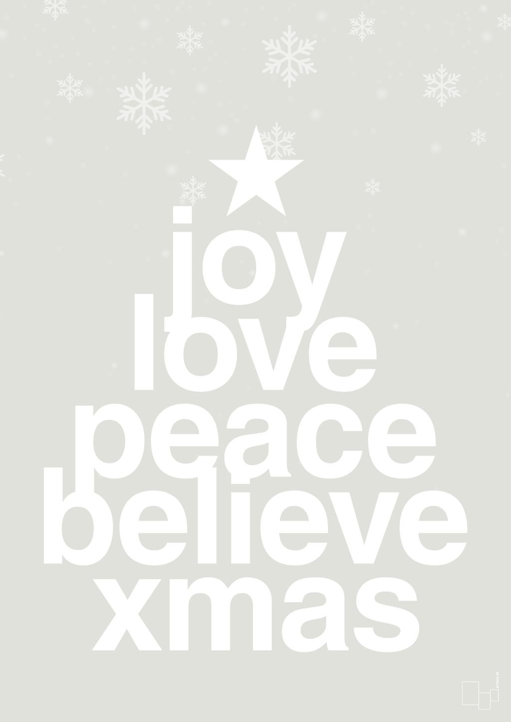 plakat: joy love peace belive xmas - painters white-Jul-A1two3