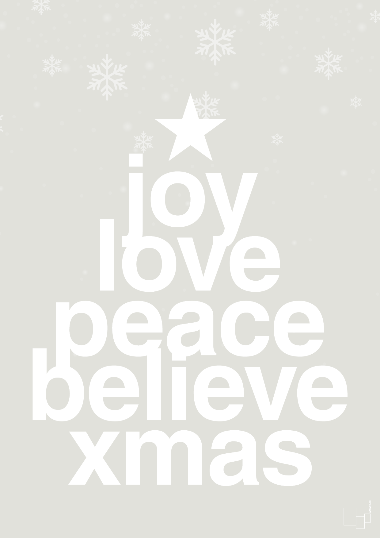 plakat: joy love peace belive xmas - painters white-Jul-A1two3