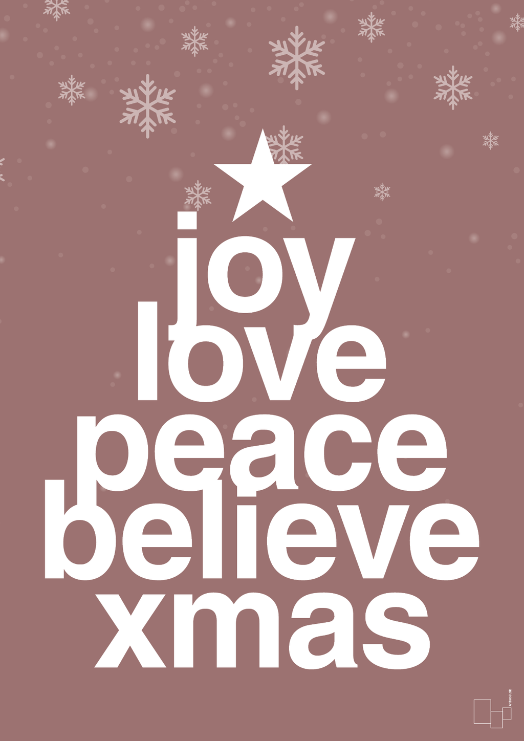 plakat: joy love peace belive xmas - plum-Jul-A1two3