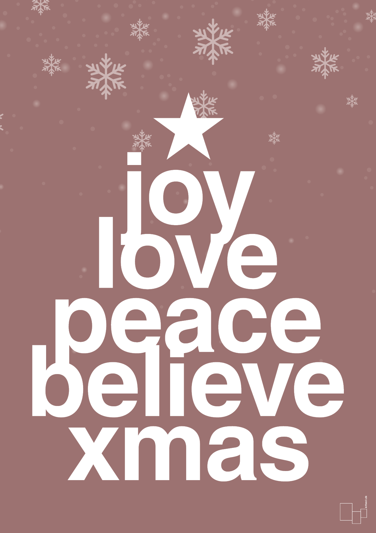 plakat: joy love peace belive xmas - plum-Jul-A1two3
