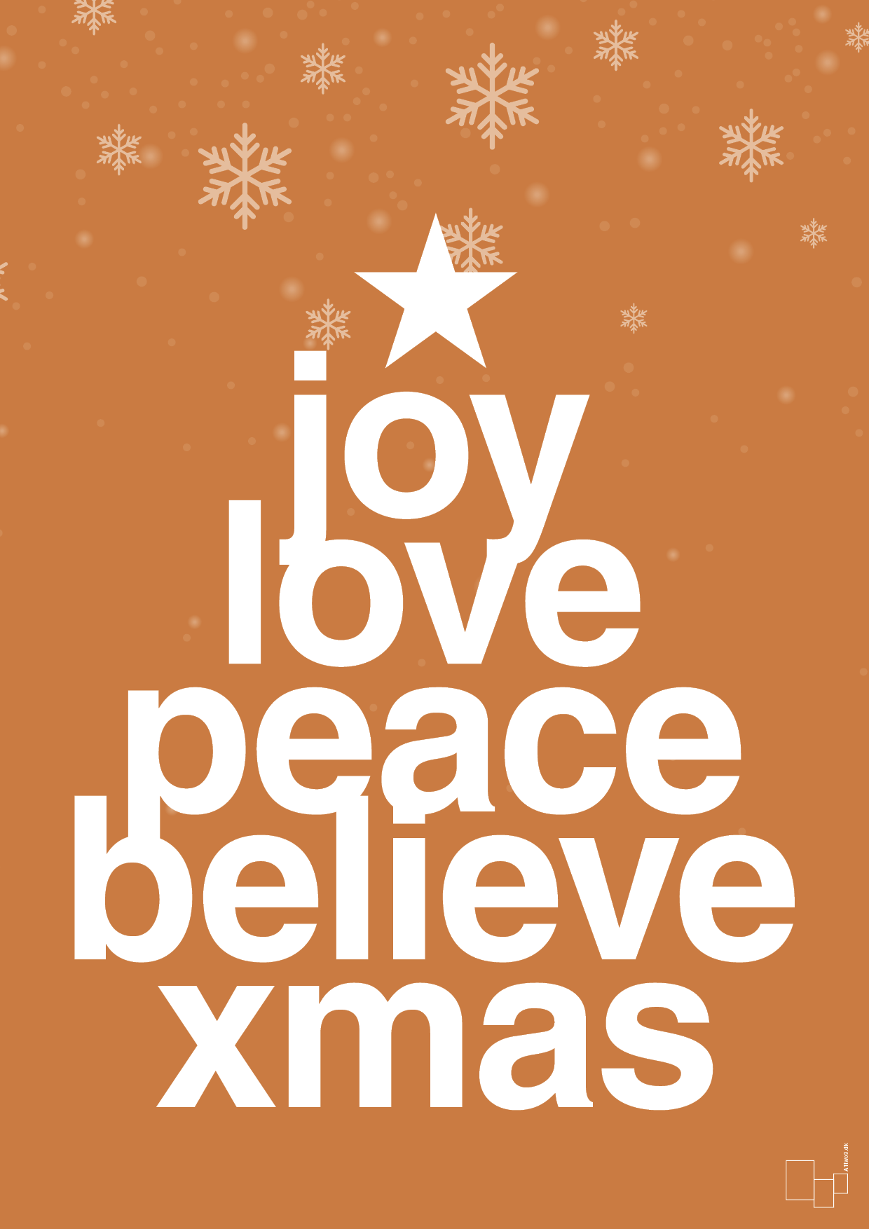 plakat: joy love peace belive xmas - rumba orange-Jul-A1two3