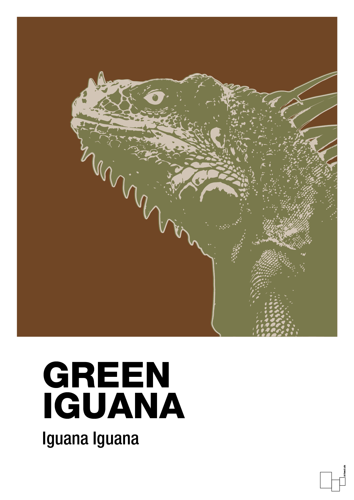 plakat: green iguana - dark brown-Dyr-A1two3
