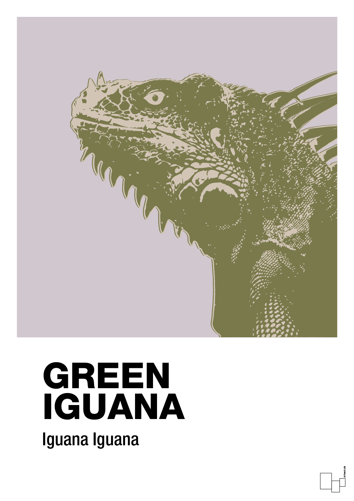 plakat: green iguana - dusty lilac-Dyr-A1two3