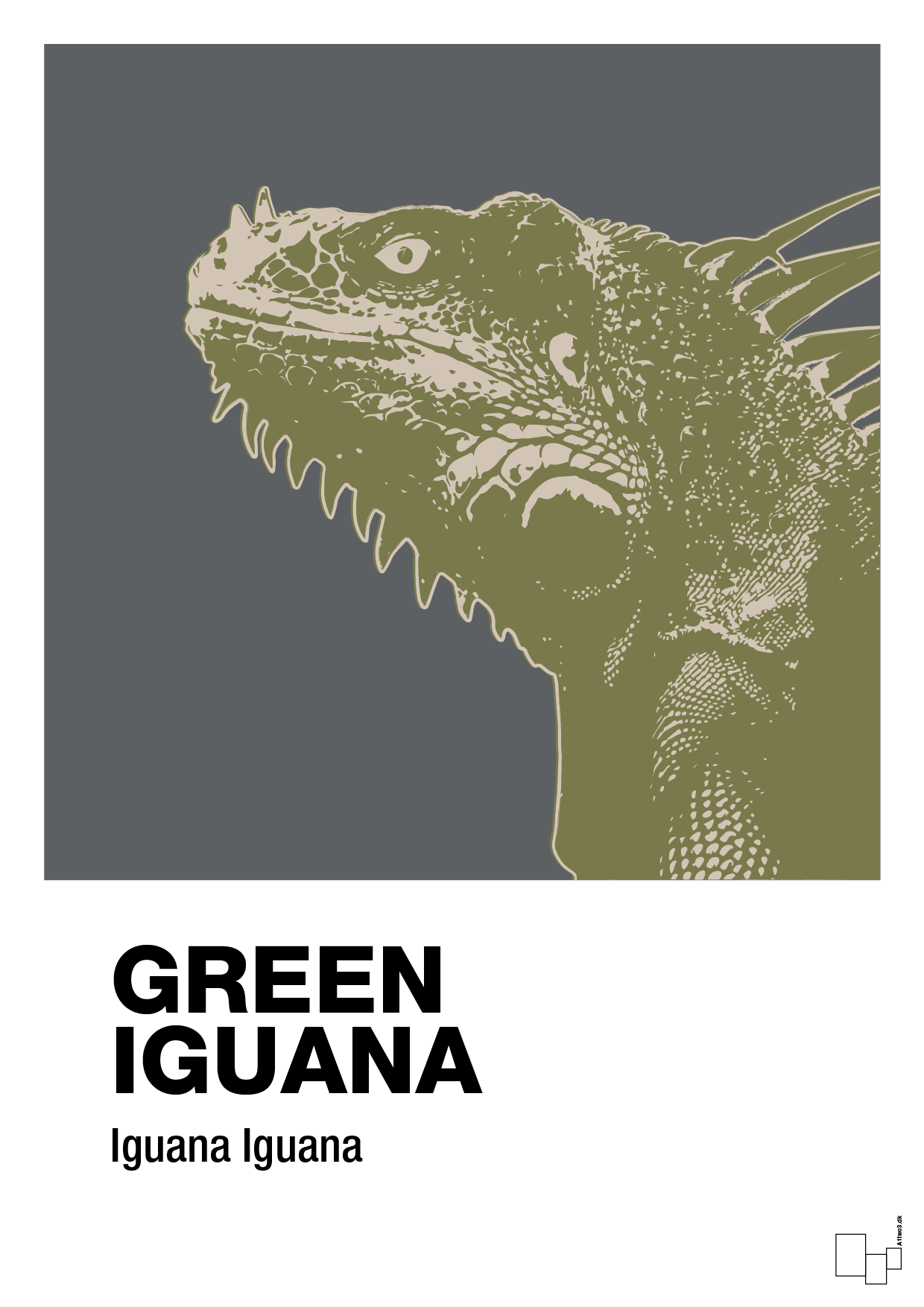 plakat: green iguana - graphic charcoal-Dyr-A1two3