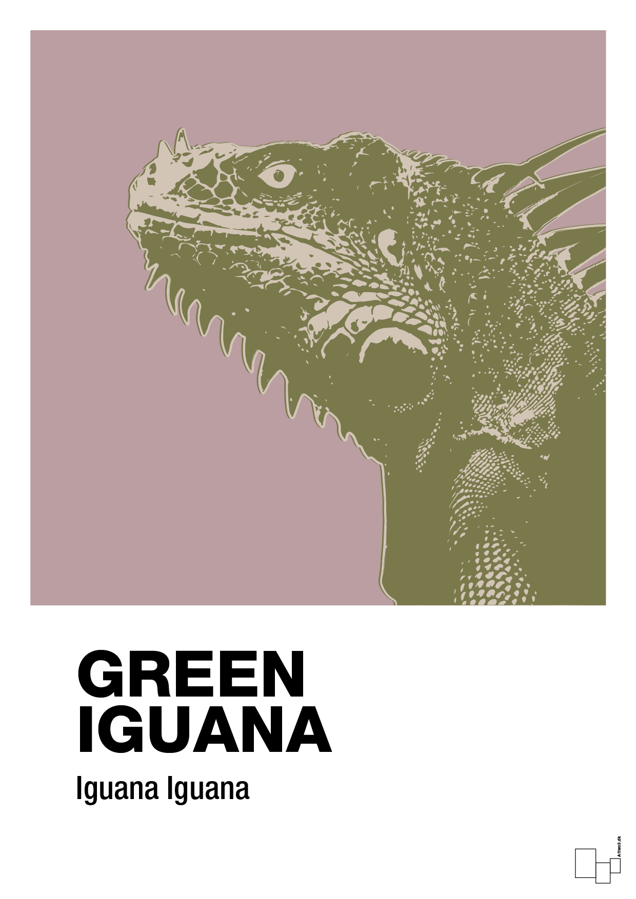 plakat: green iguana - light rose-Dyr-A1two3