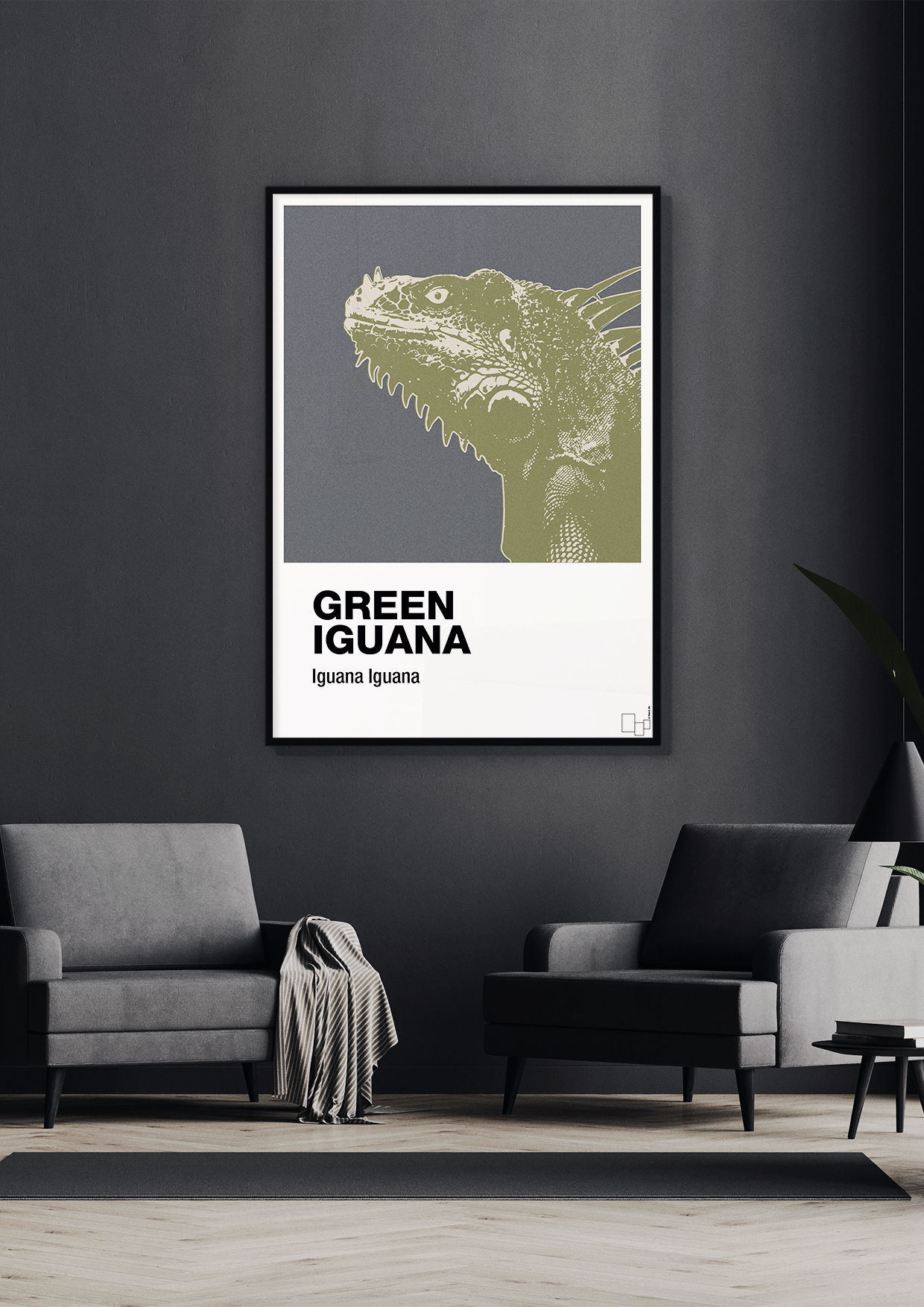 plakat: green iguana - graphic charcoal-Dyr-A1two3