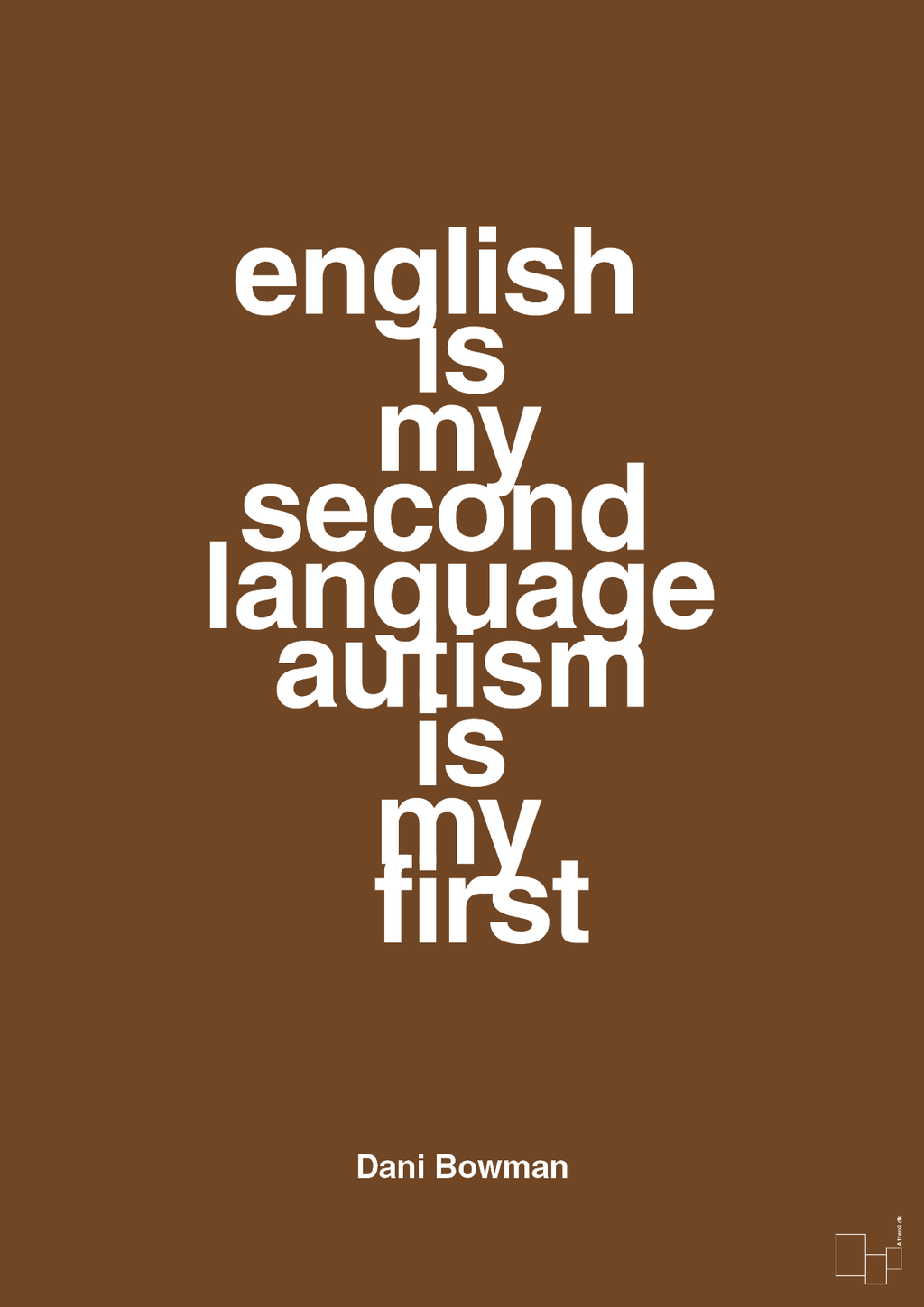 plakat: english is my second language autism is my first - dark brown-Autisme-A1two3