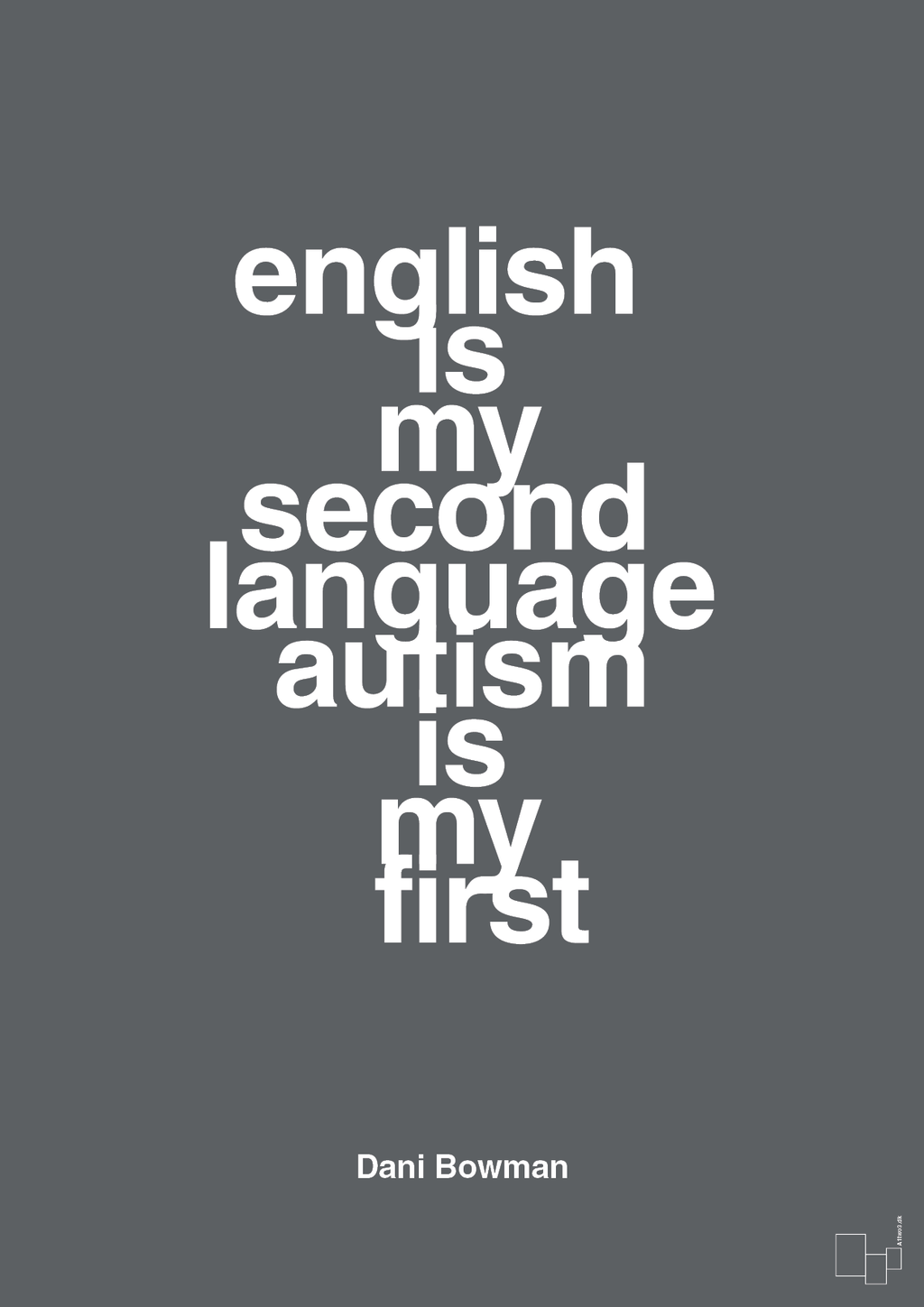 plakat: english is my second language autism is my first - graphic charcoal-Autisme-A1two3