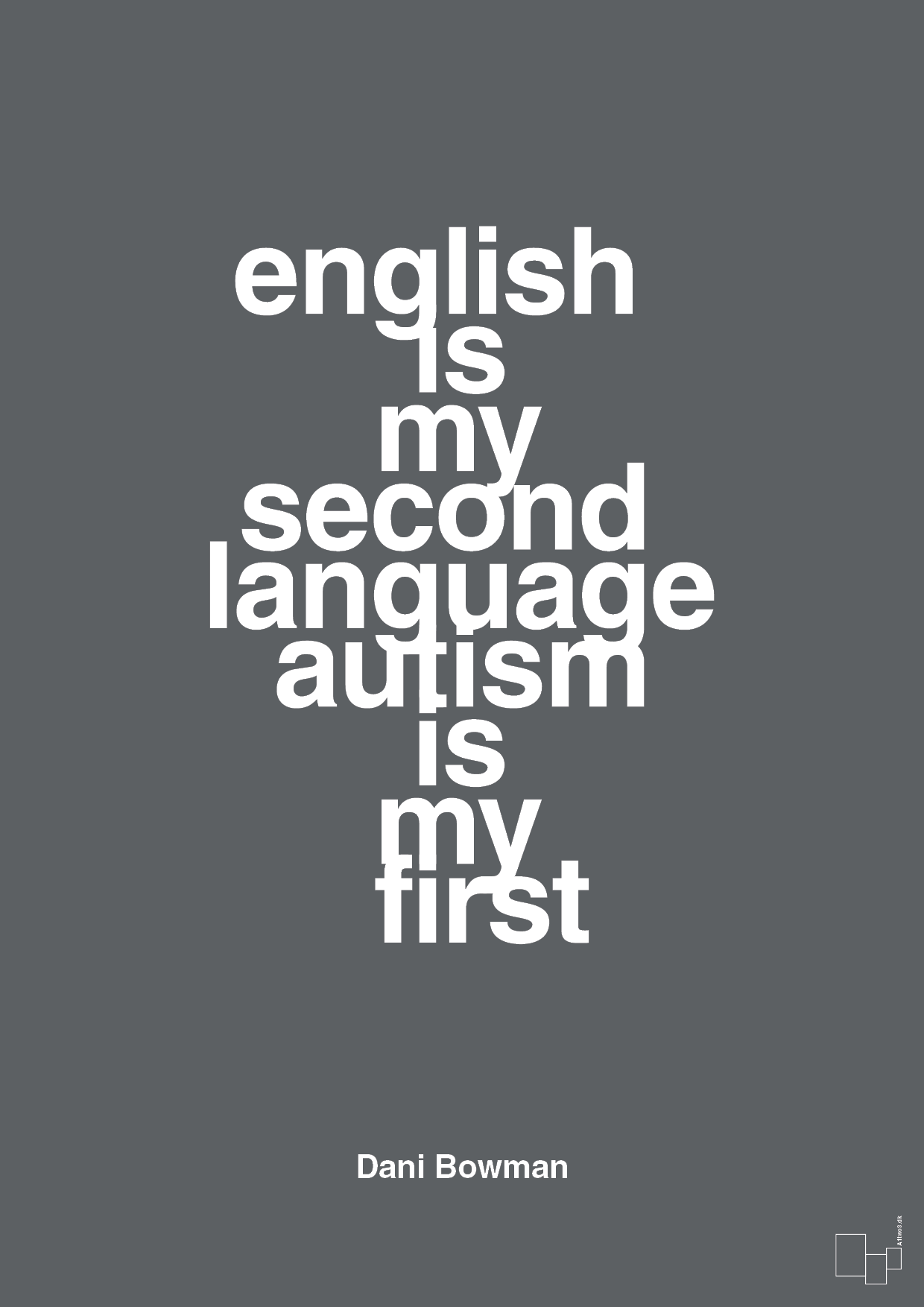 plakat: english is my second language autism is my first - graphic charcoal-Autisme-A1two3