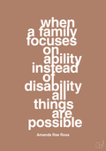 plakat: when a family focuses on ability instead of disability all things are possible - cider spice-Autisme-A1two3