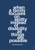 plakat: when a family focuses on ability instead of disability all things are possible - lapis blue-Autisme-A1two3