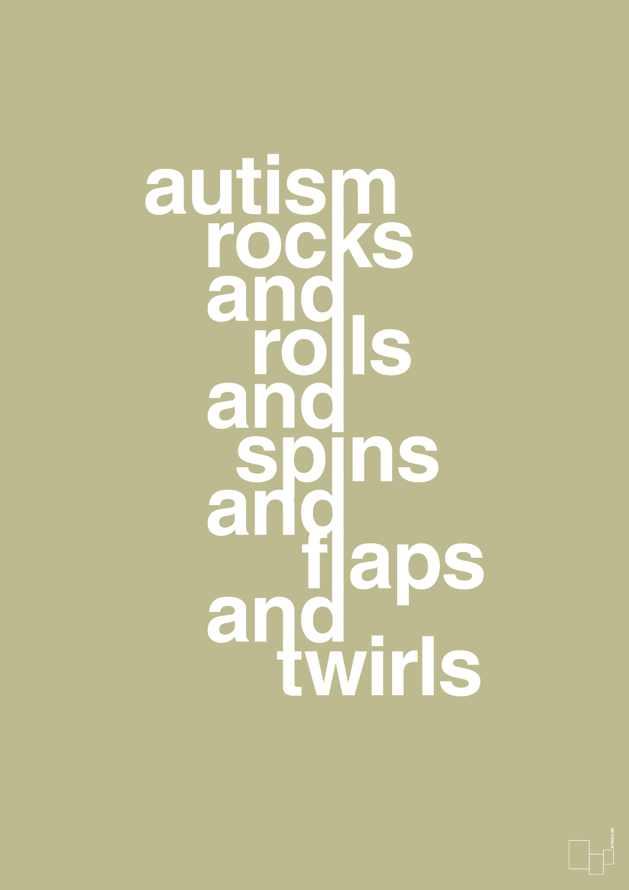plakat: autism rocks and rolls and spins and flaps and twirls - back to nature-Autisme-A1two3