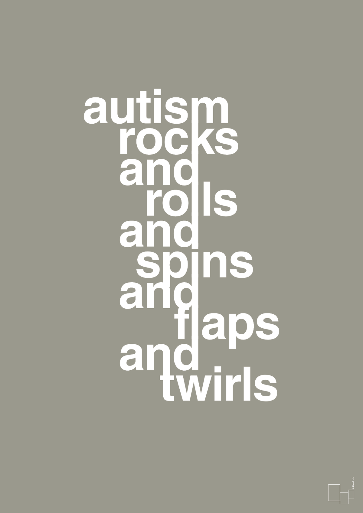plakat: autism rocks and rolls and spins and flaps and twirls - battleship gray-Autisme-A1two3