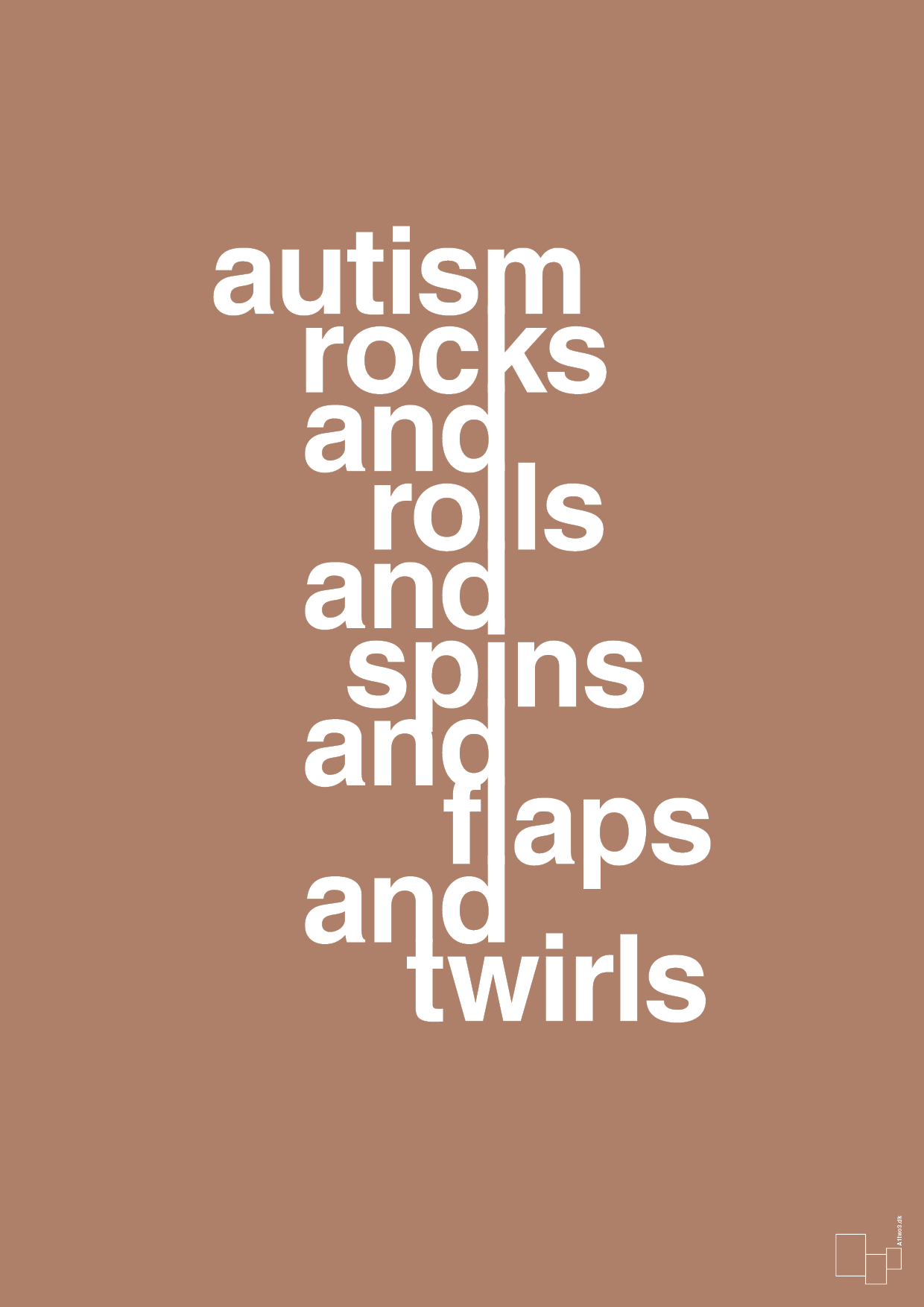 plakat: autism rocks and rolls and spins and flaps and twirls - cider spice-Autisme-A1two3