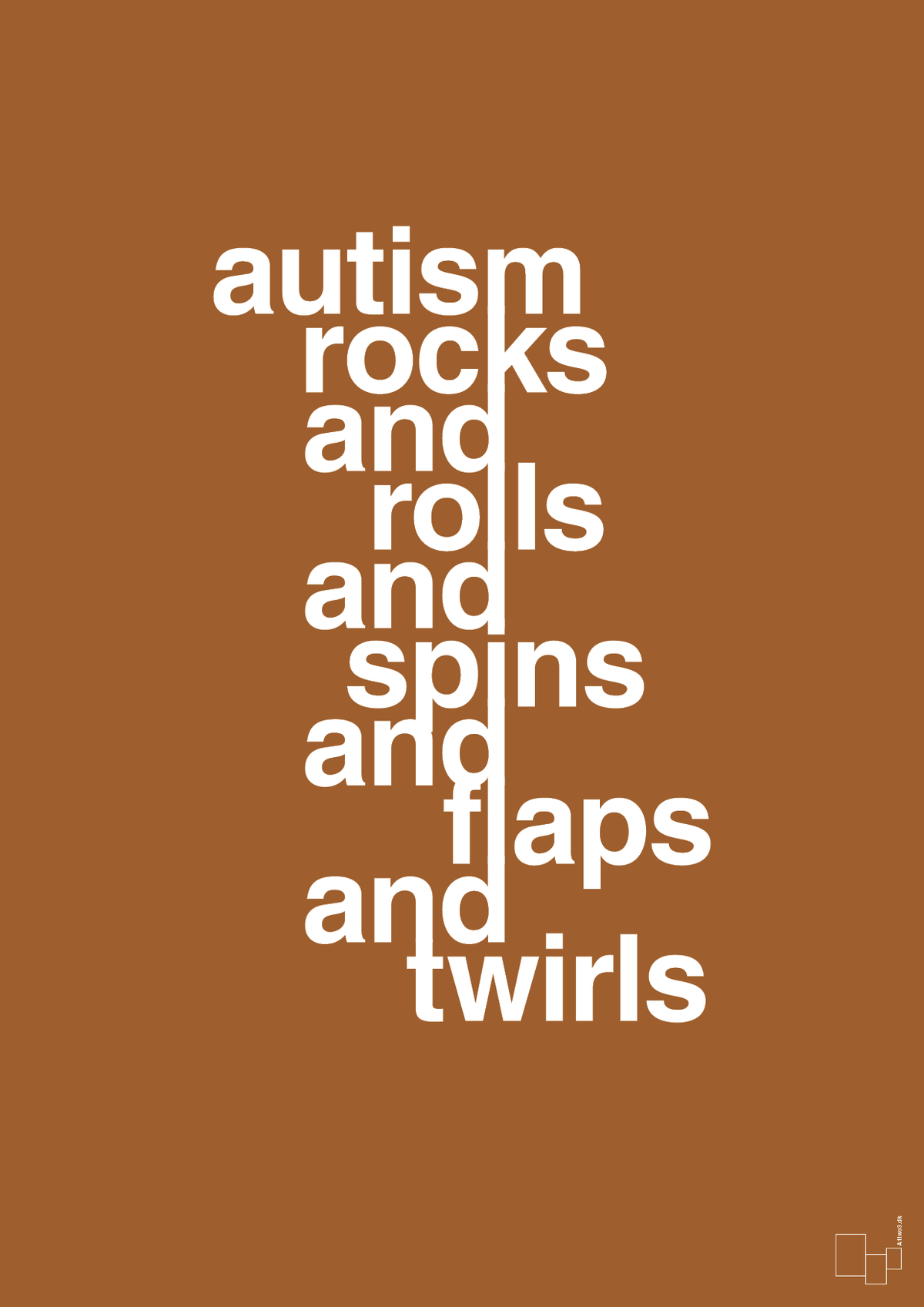 plakat: autism rocks and rolls and spins and flaps and twirls - cognac-Autisme-A1two3