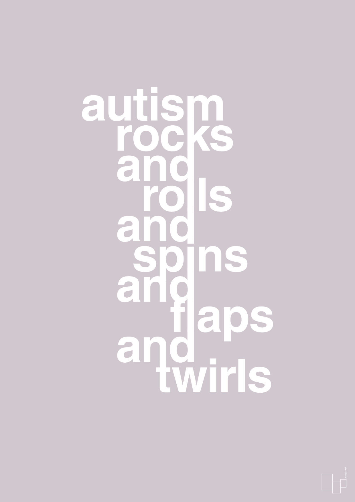 plakat: autism rocks and rolls and spins and flaps and twirls - dusty lilac-Autisme-A1two3