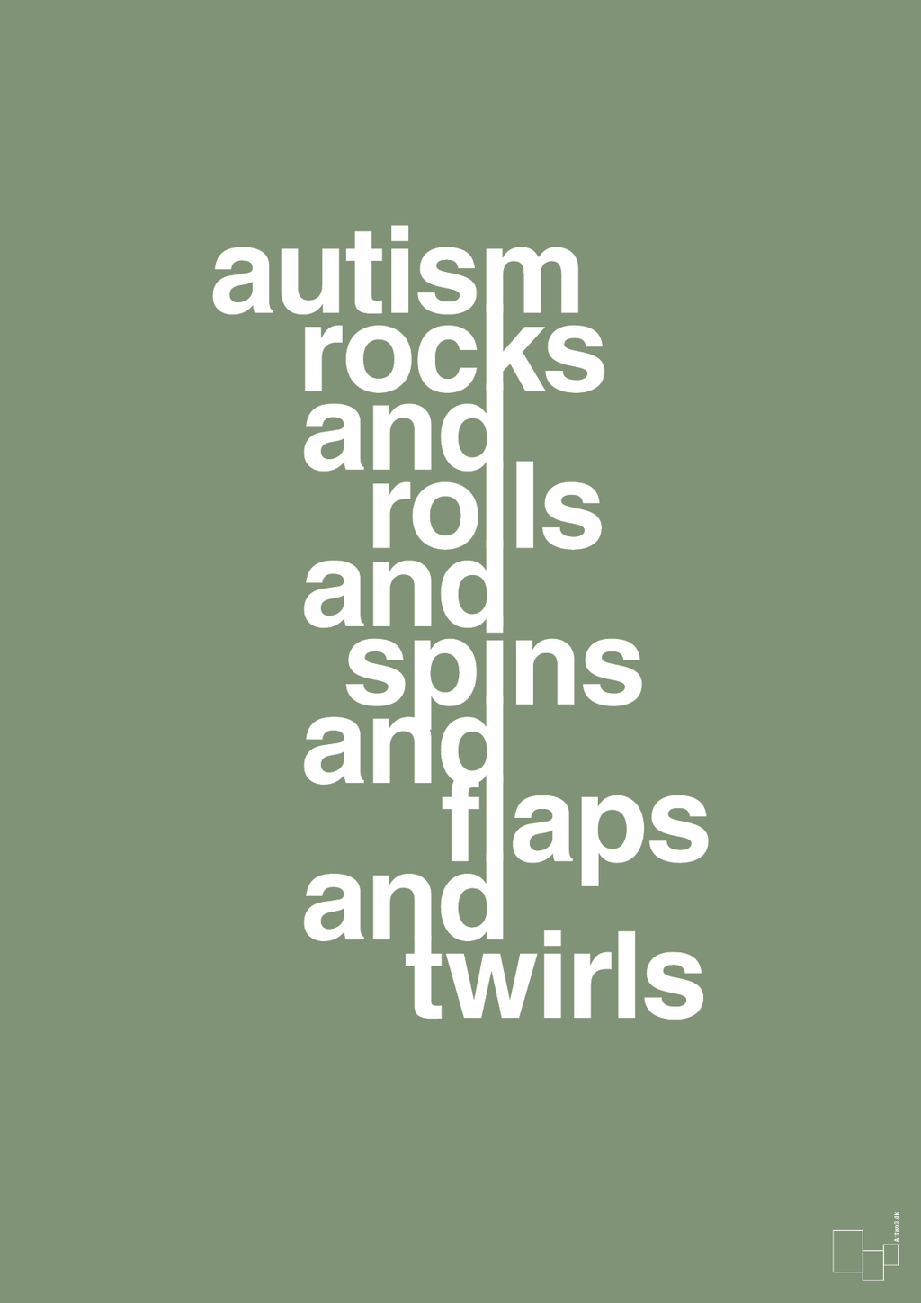 plakat: autism rocks and rolls and spins and flaps and twirls - jade-Autisme-A1two3