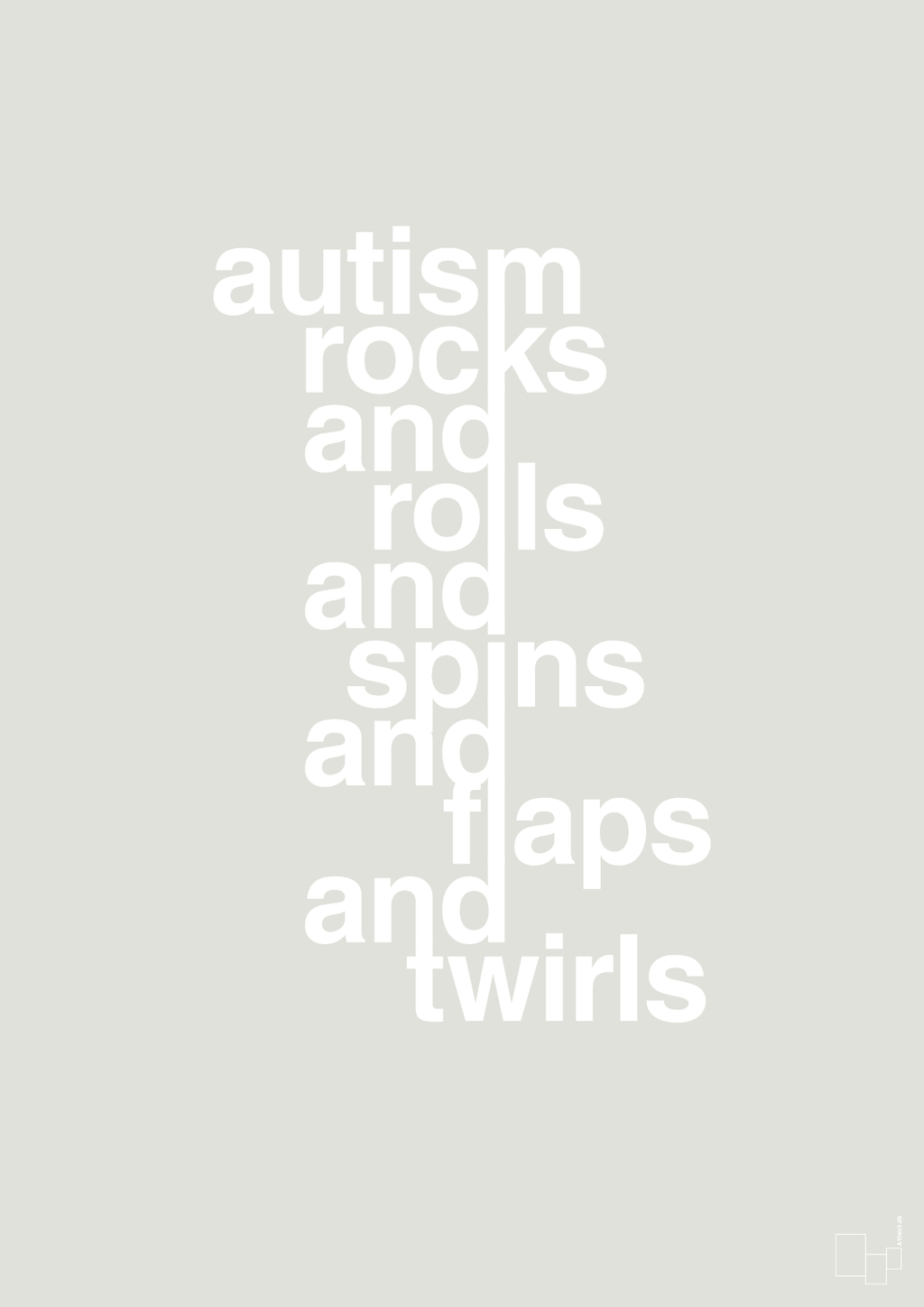 plakat: autism rocks and rolls and spins and flaps and twirls - painters white-Autisme-A1two3