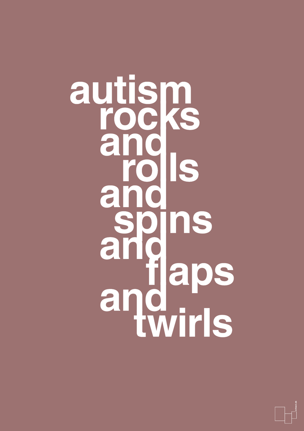 plakat: autism rocks and rolls and spins and flaps and twirls - plum-Autisme-A1two3