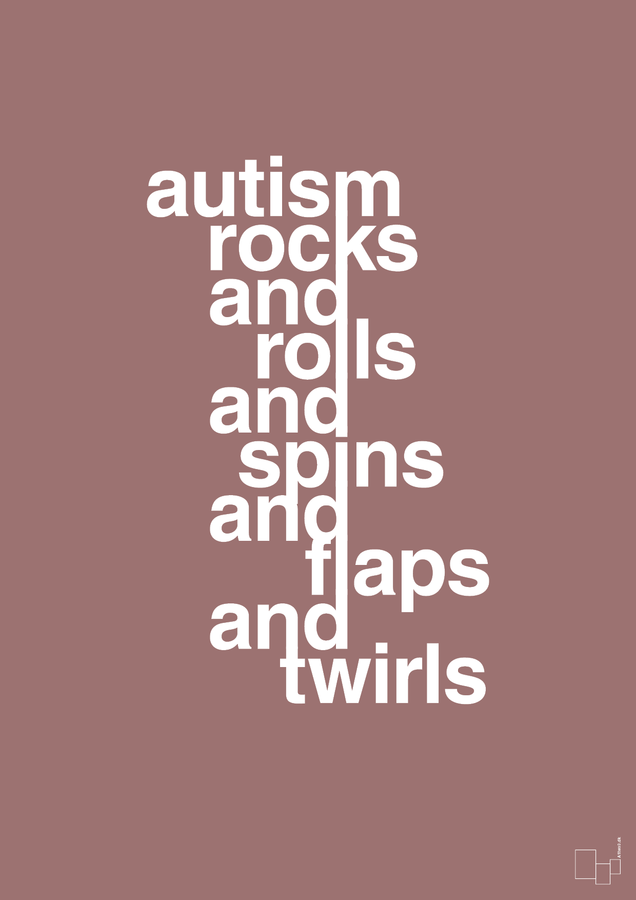 plakat: autism rocks and rolls and spins and flaps and twirls - plum-Autisme-A1two3