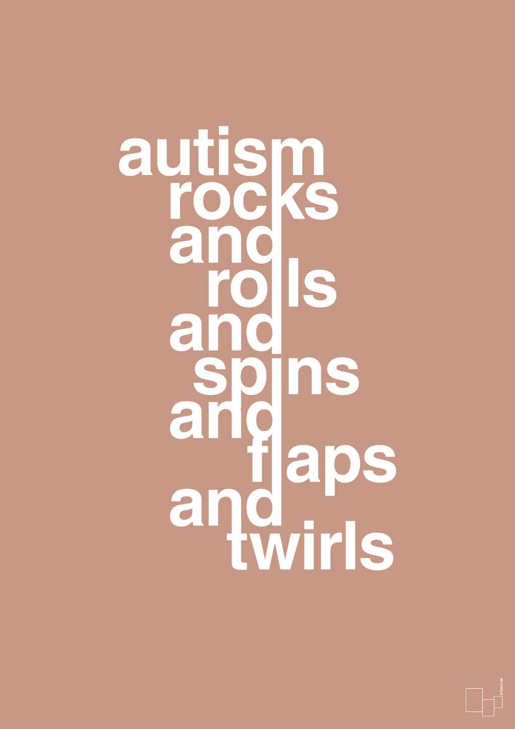 plakat: autism rocks and rolls and spins and flaps and twirls - powder-Autisme-A1two3