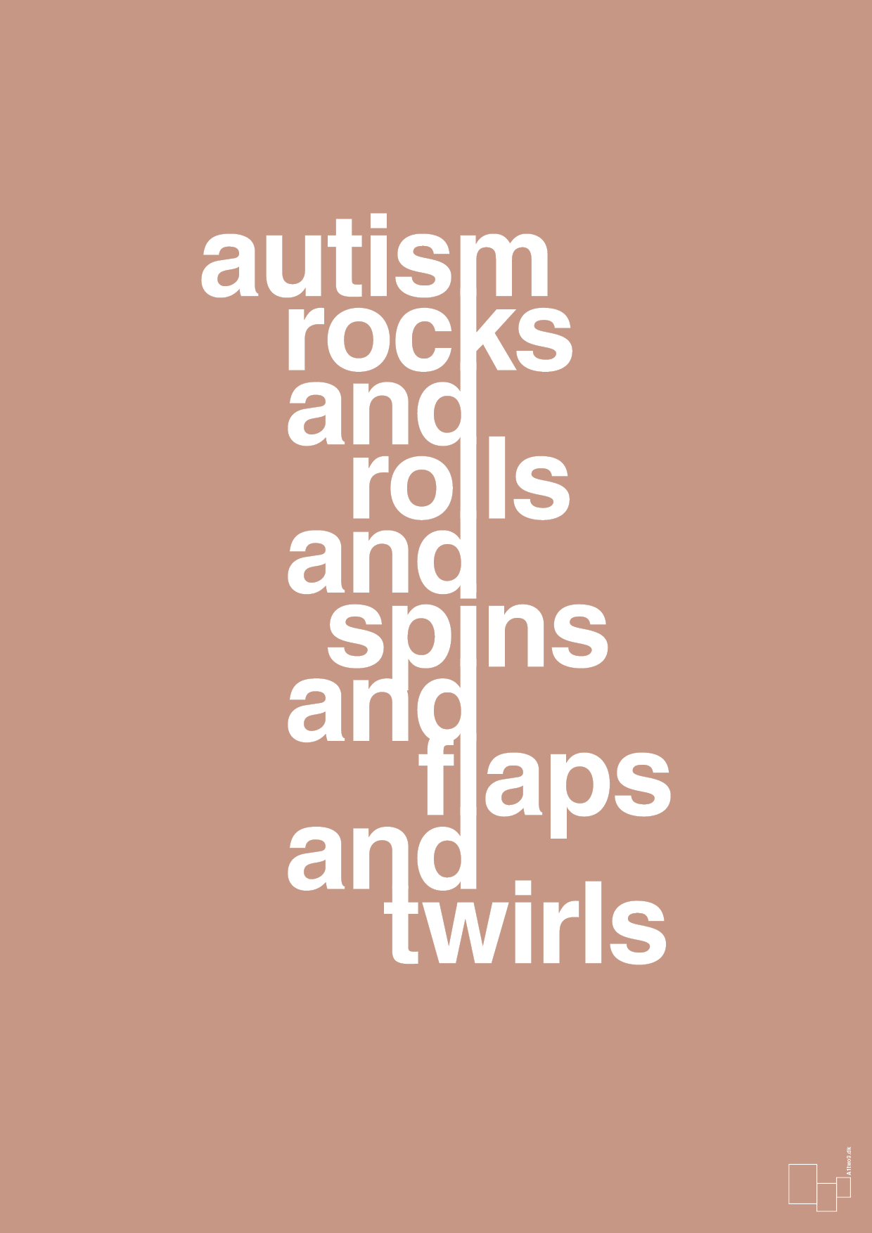 plakat: autism rocks and rolls and spins and flaps and twirls - powder-Autisme-A1two3