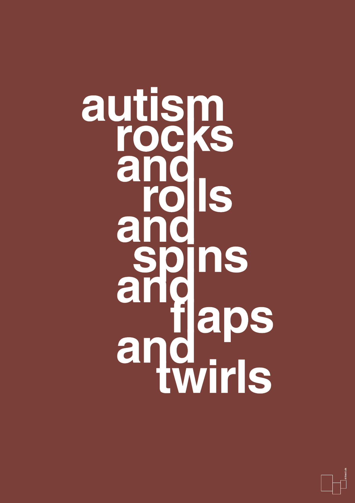plakat: autism rocks and rolls and spins and flaps and twirls - red pepper-Autisme-A1two3