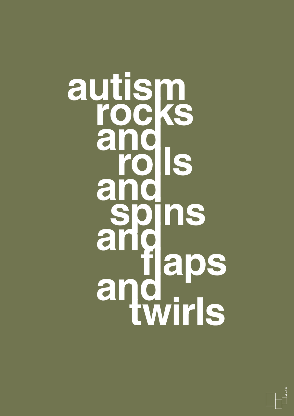 plakat: autism rocks and rolls and spins and flaps and twirls - secret meadow-Autisme-A1two3
