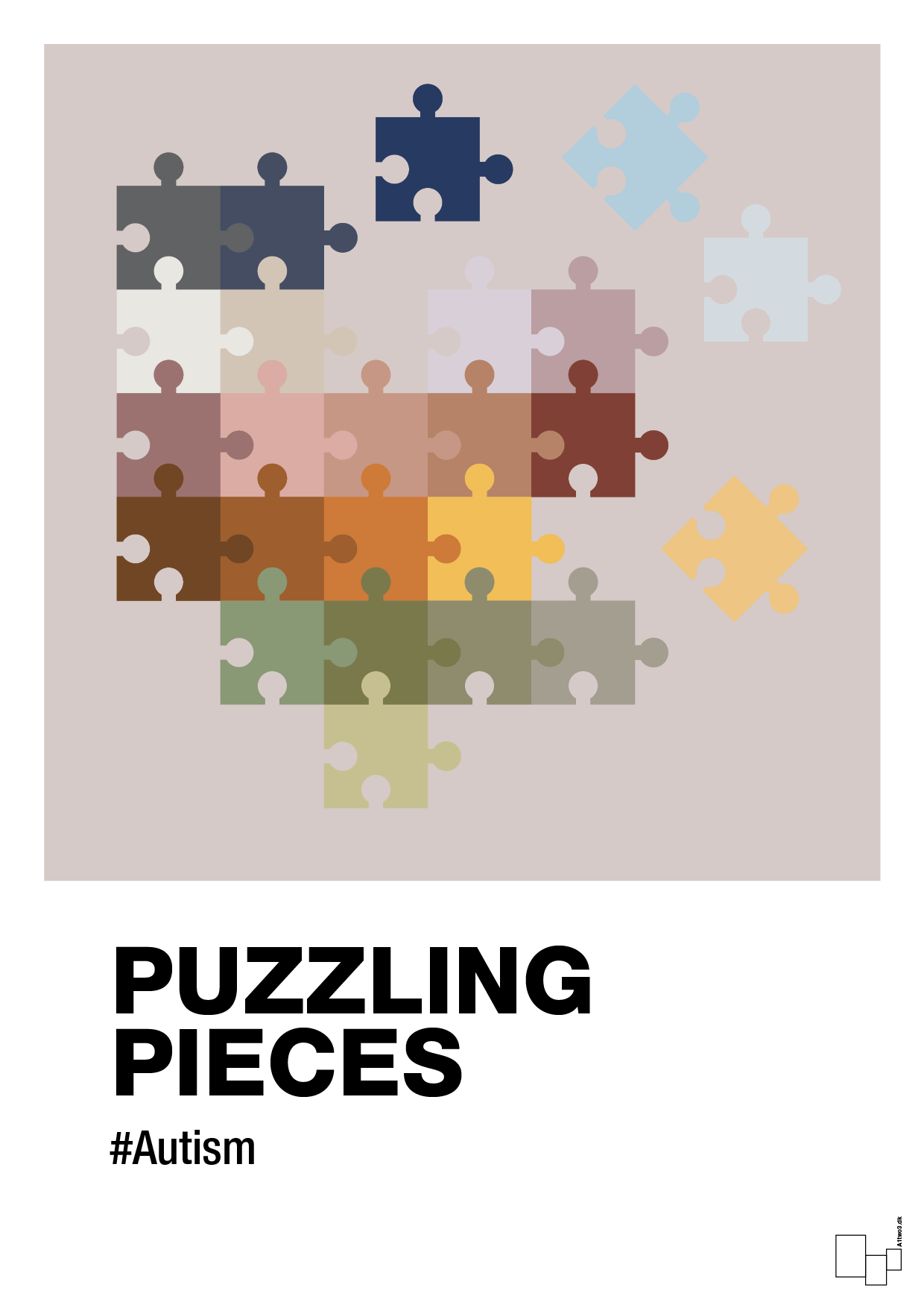 plakat: puzzling pieces - broken beige-Autisme-A1two3