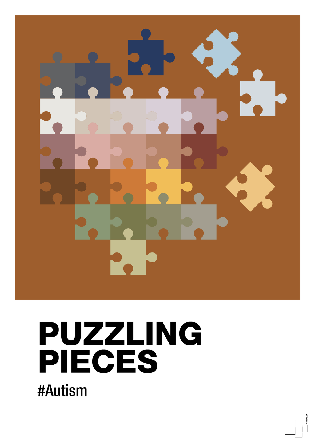 plakat: puzzling pieces - cognac-Autisme-A1two3