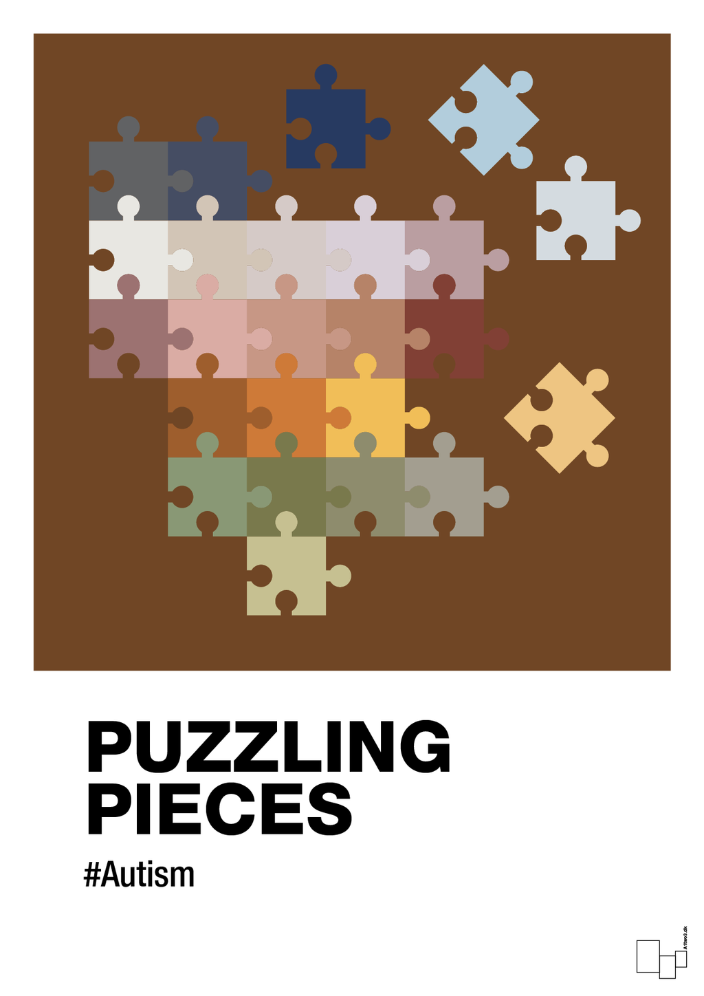 plakat: puzzling pieces - dark brown-Autisme-A1two3